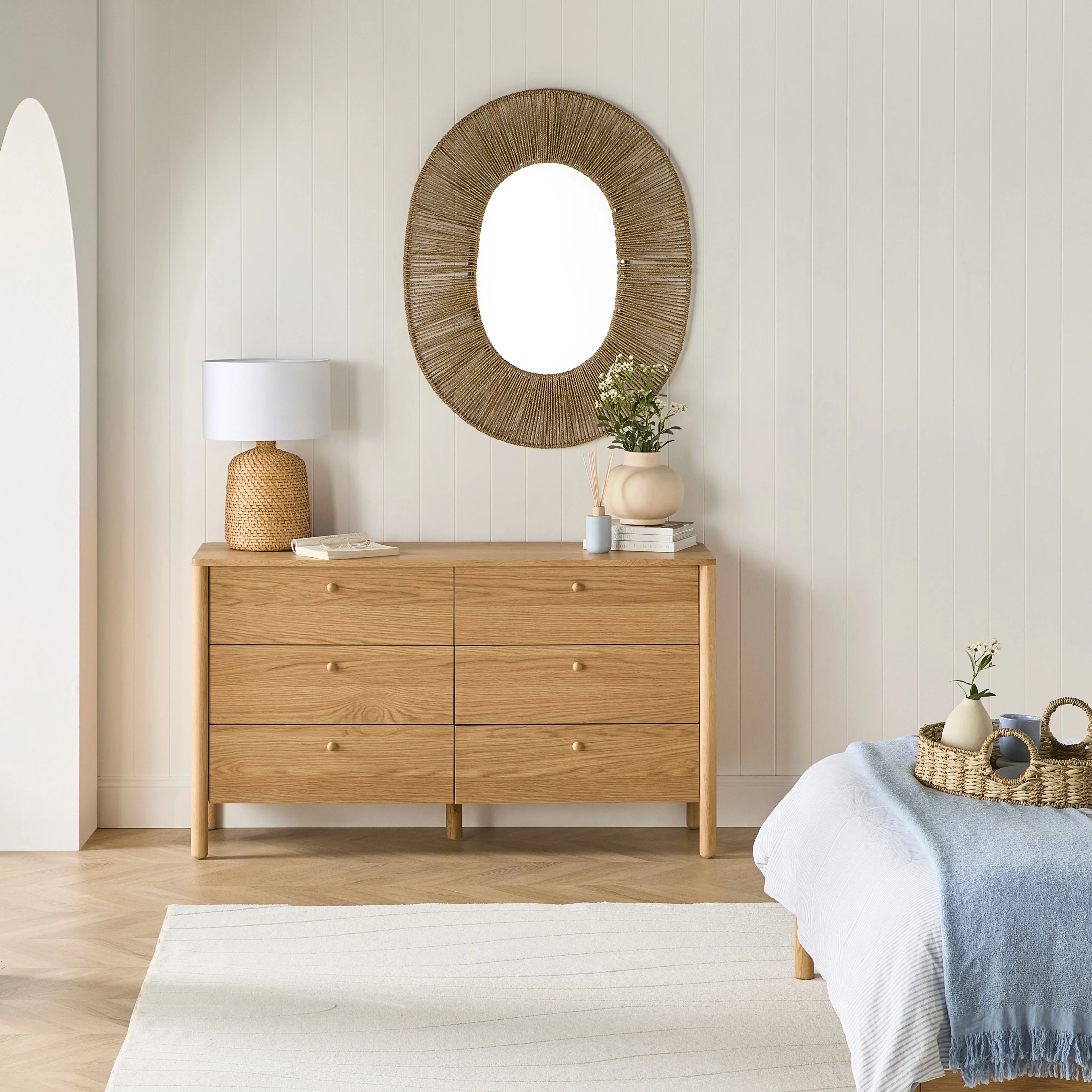 Spintara 6 Drawer Low Chest Light Oak - Image 8