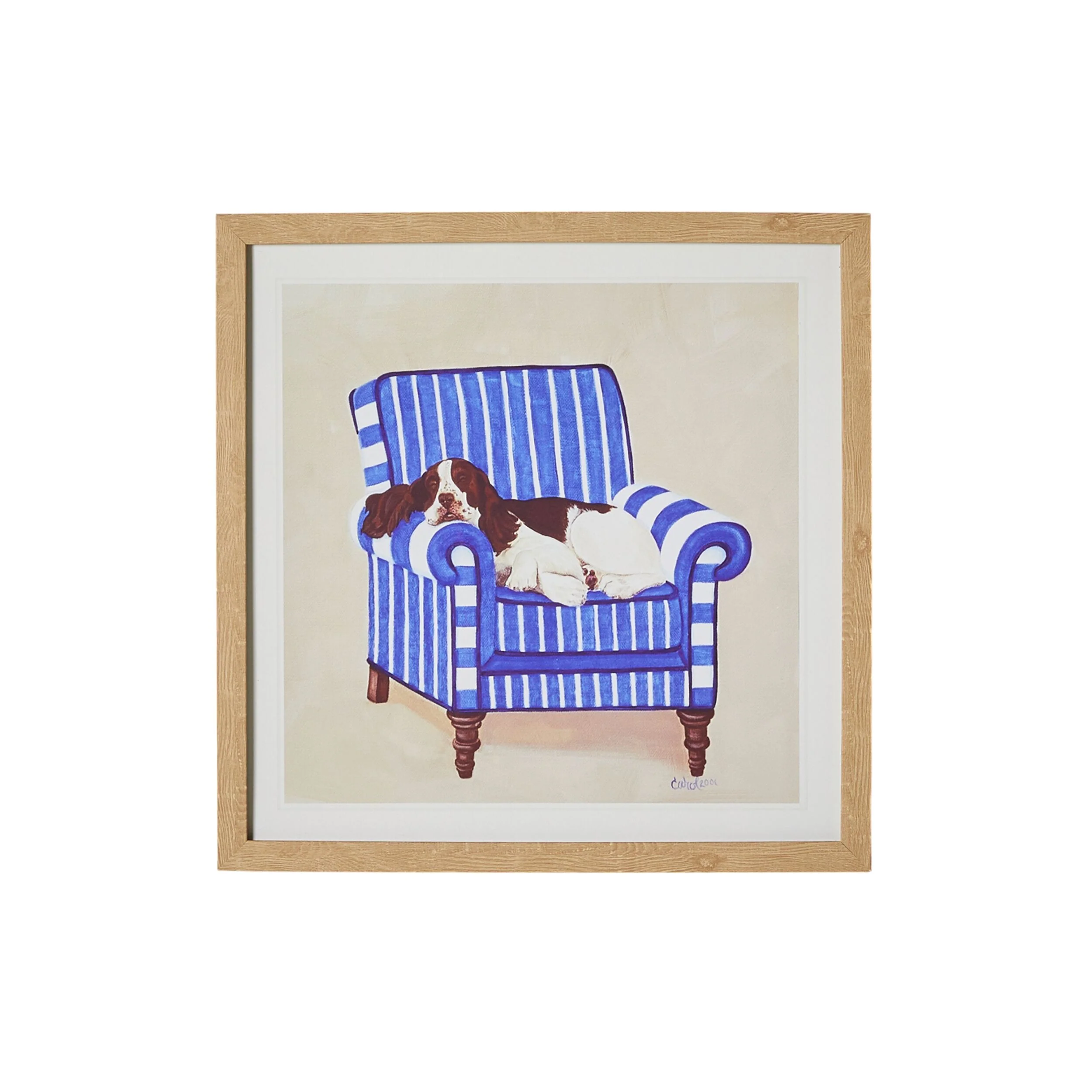 Springer On Blue Framed Print 40x40cm