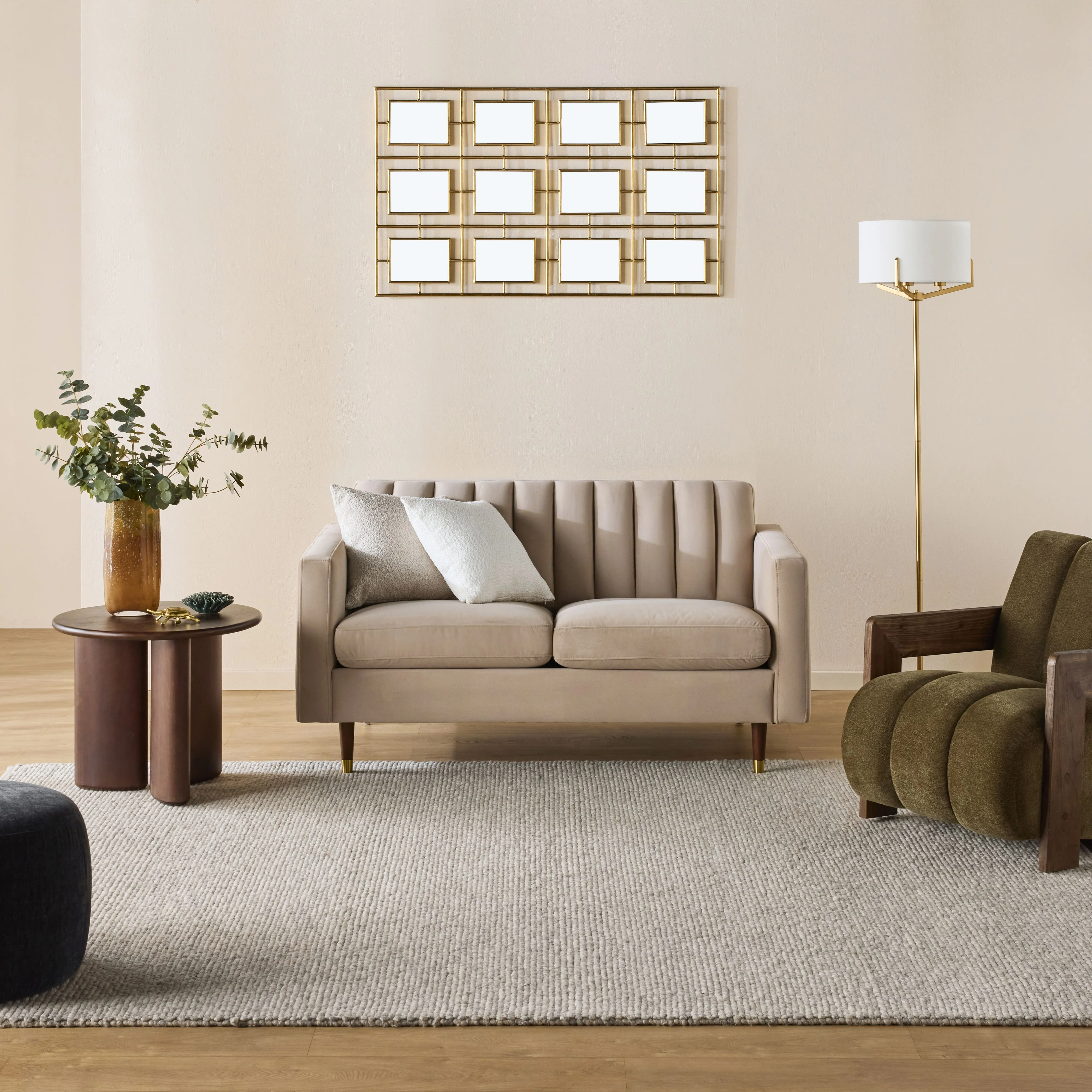 Stitch 2 Seater Velvet Sofa Taupe - Image 7