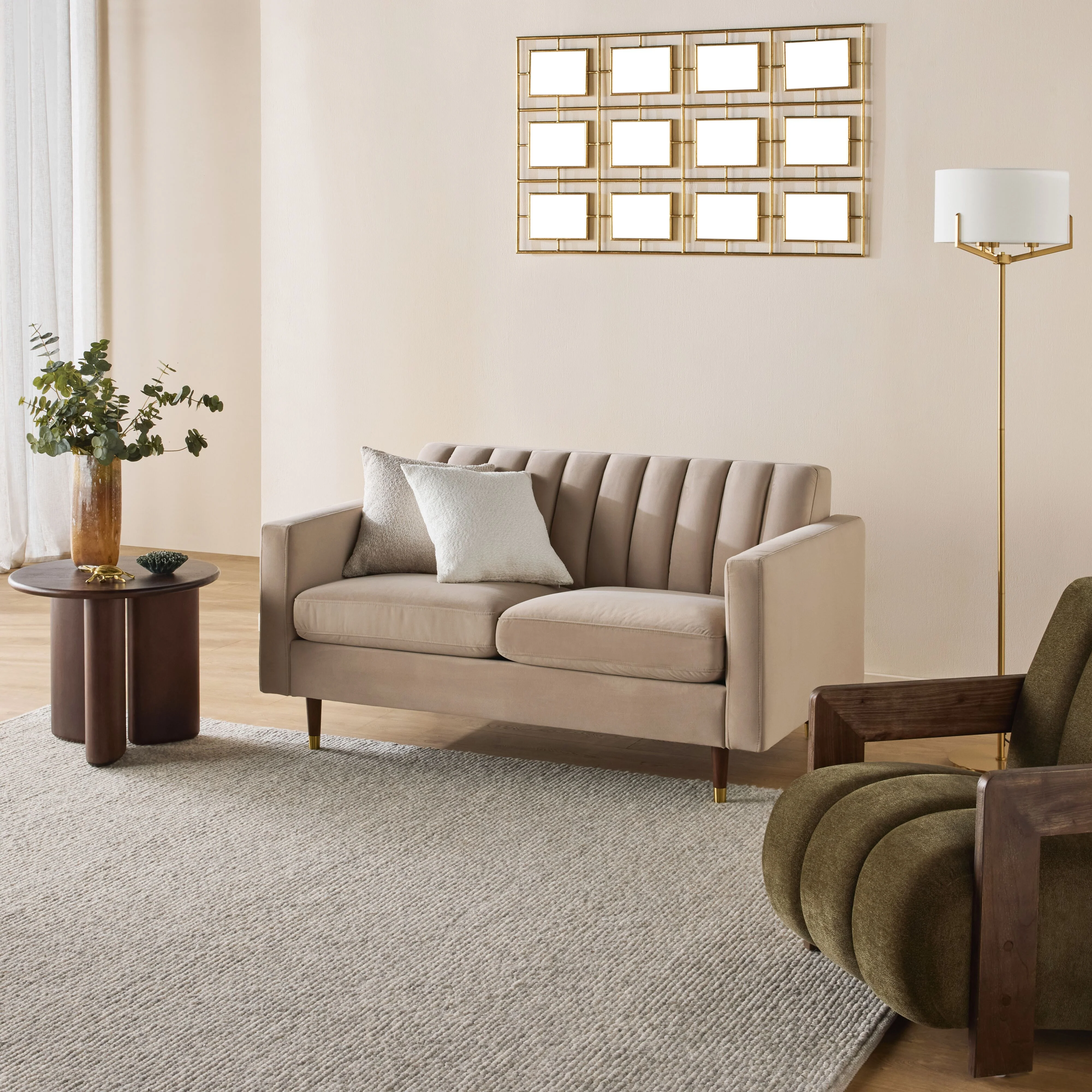 Stitch 2 Seater Velvet Sofa Taupe - Image 8