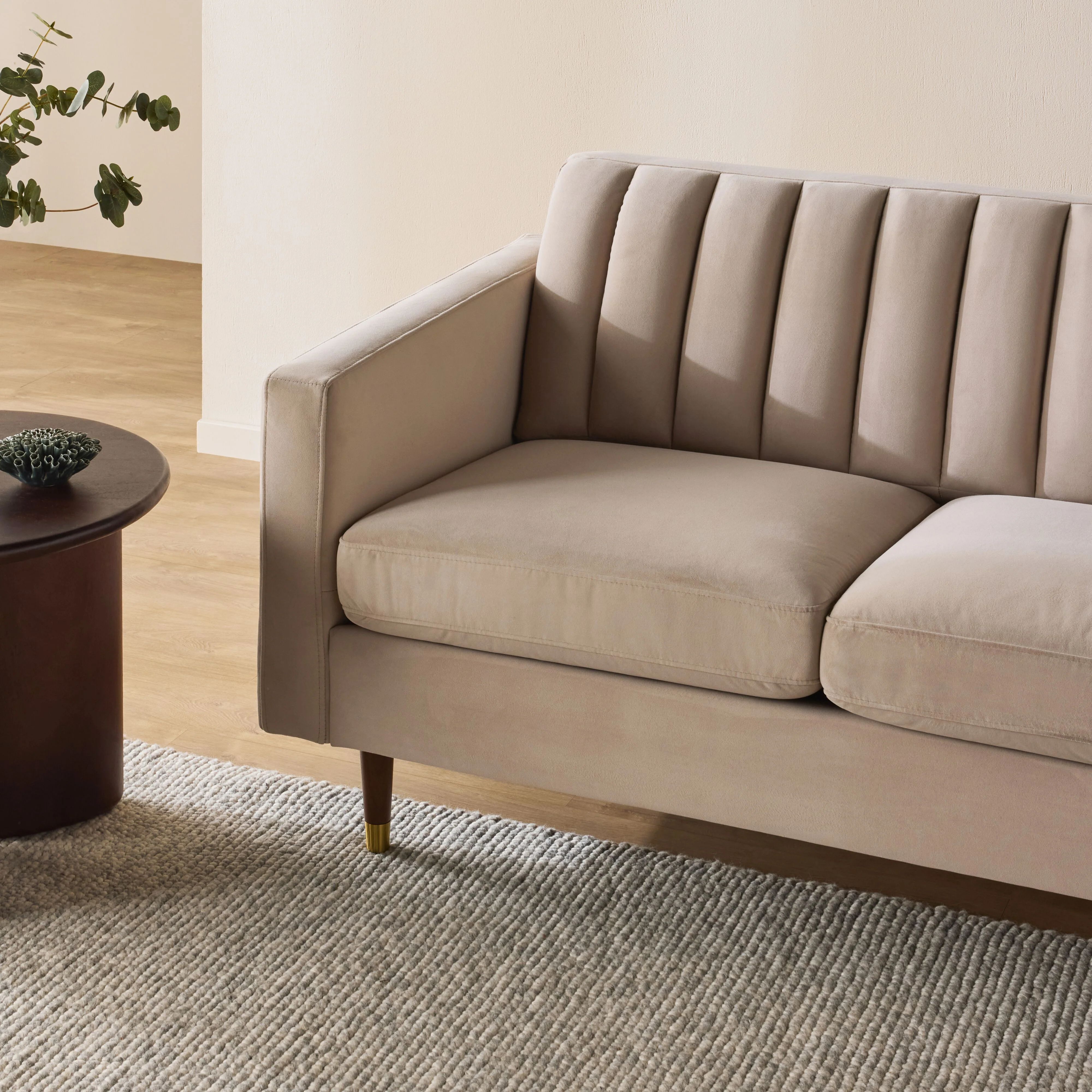 Stitch 2 Seater Velvet Sofa Taupe - Image 9