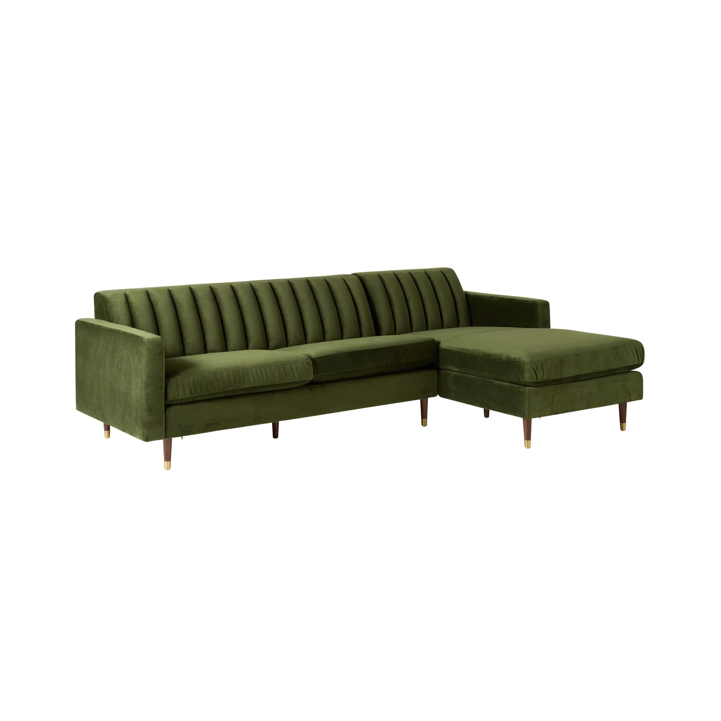 Stitch 3 Seater Velvet Chaise RHF Juniper Olive - Image 2