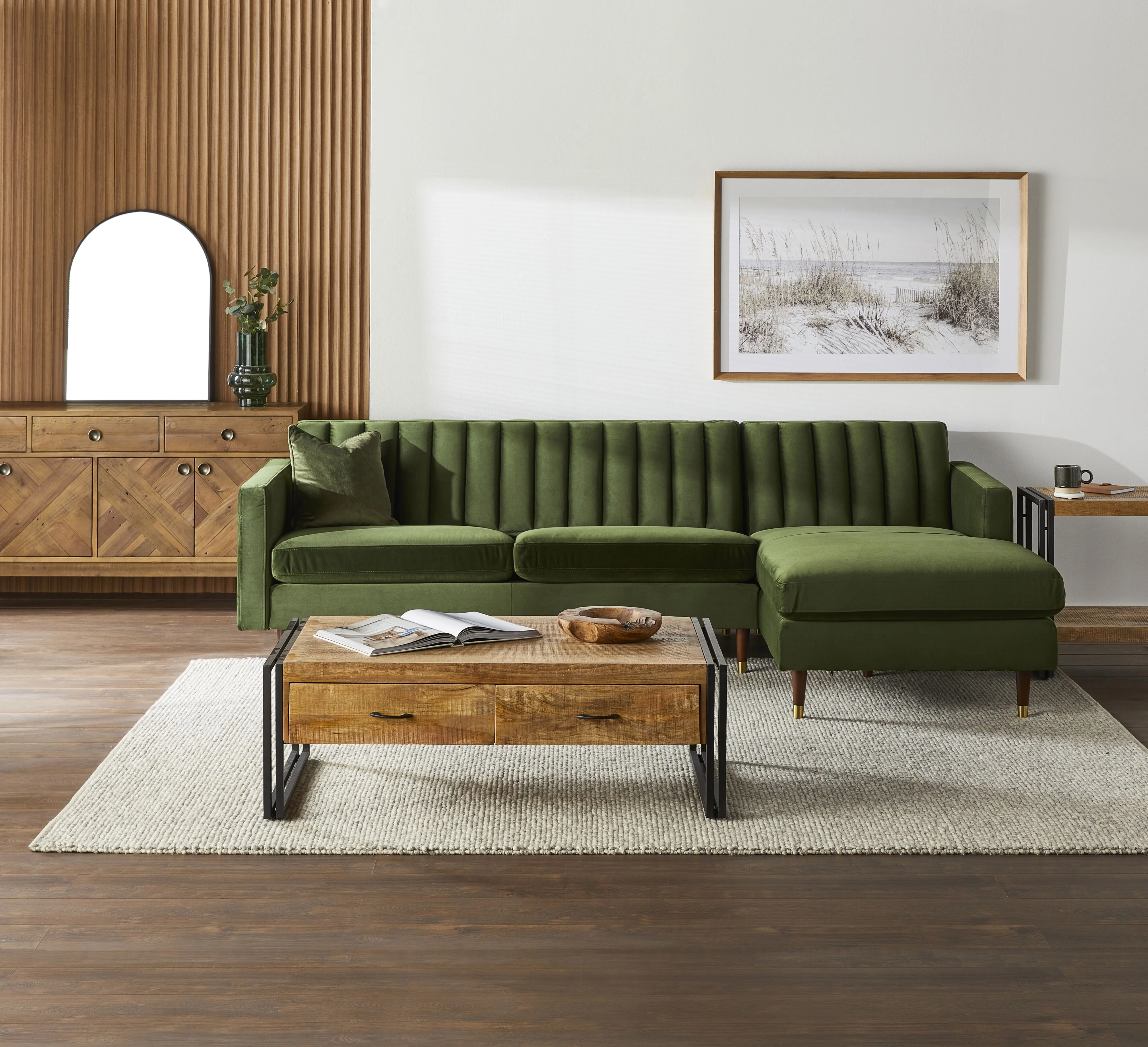 Stitch 3 Seater Velvet Chaise RHF Juniper Olive - Image 7