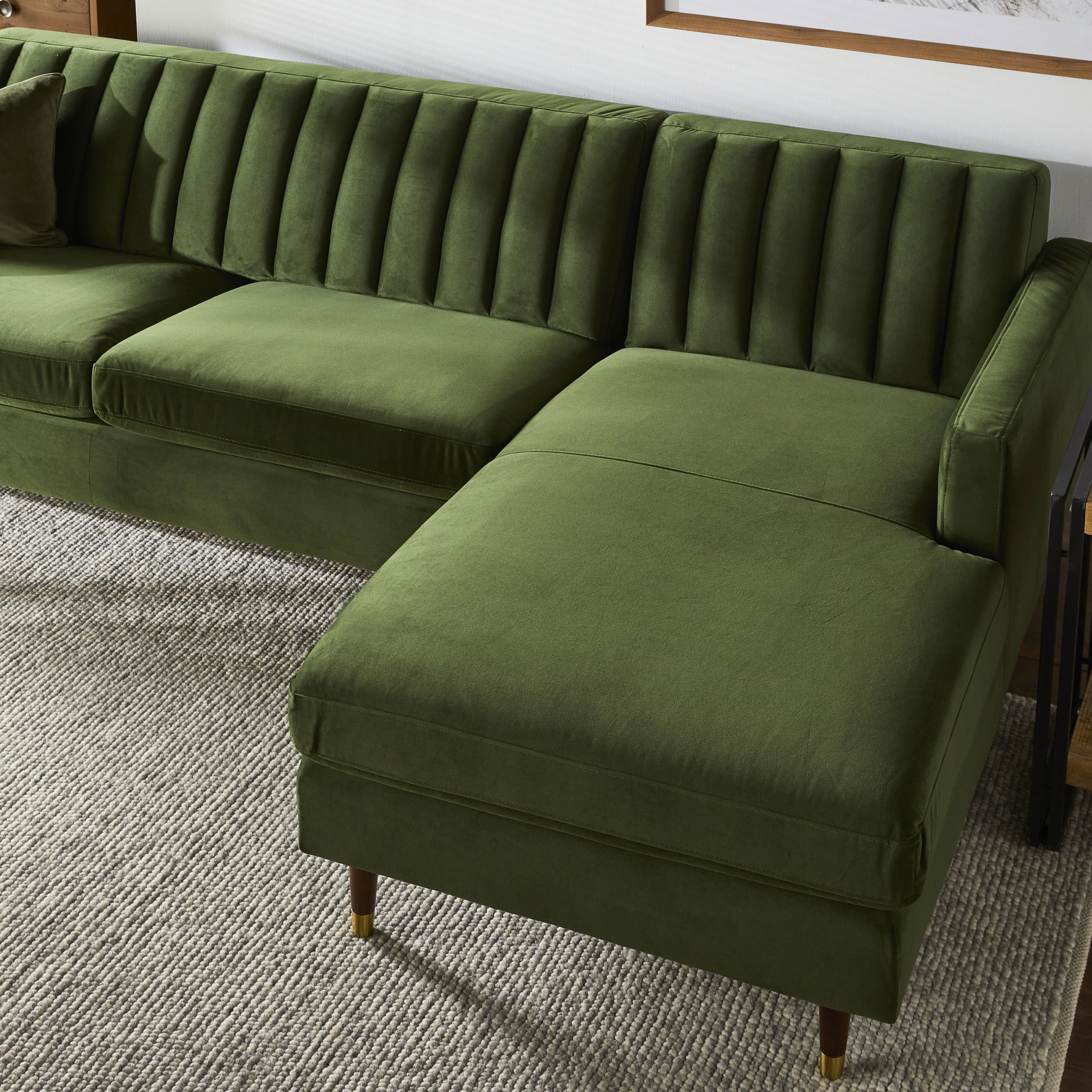 Stitch 3 Seater Velvet Chaise RHF Juniper Olive - Image 9