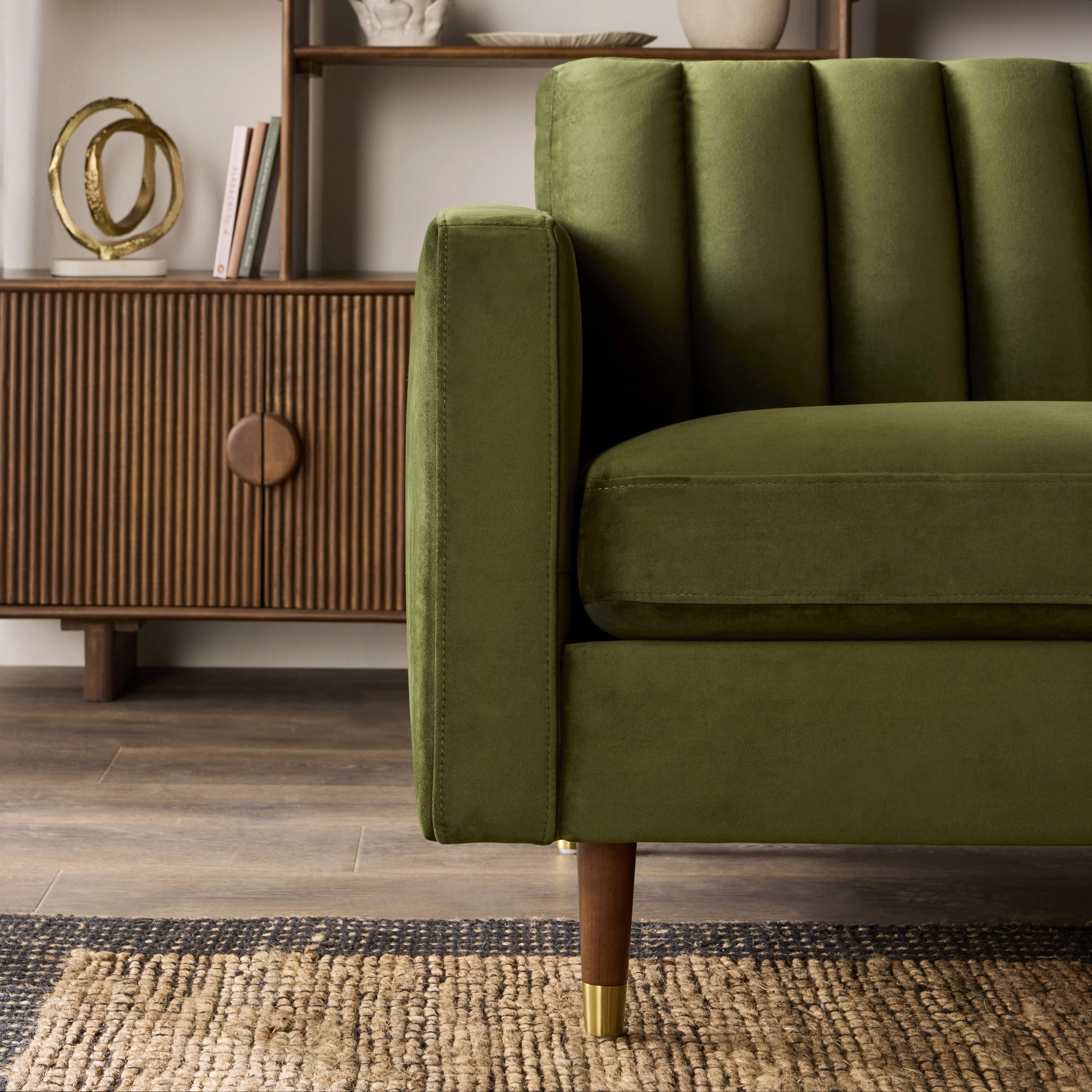 Stitch 3 Seater Velvet Sofa Juniper Olive - Image 9
