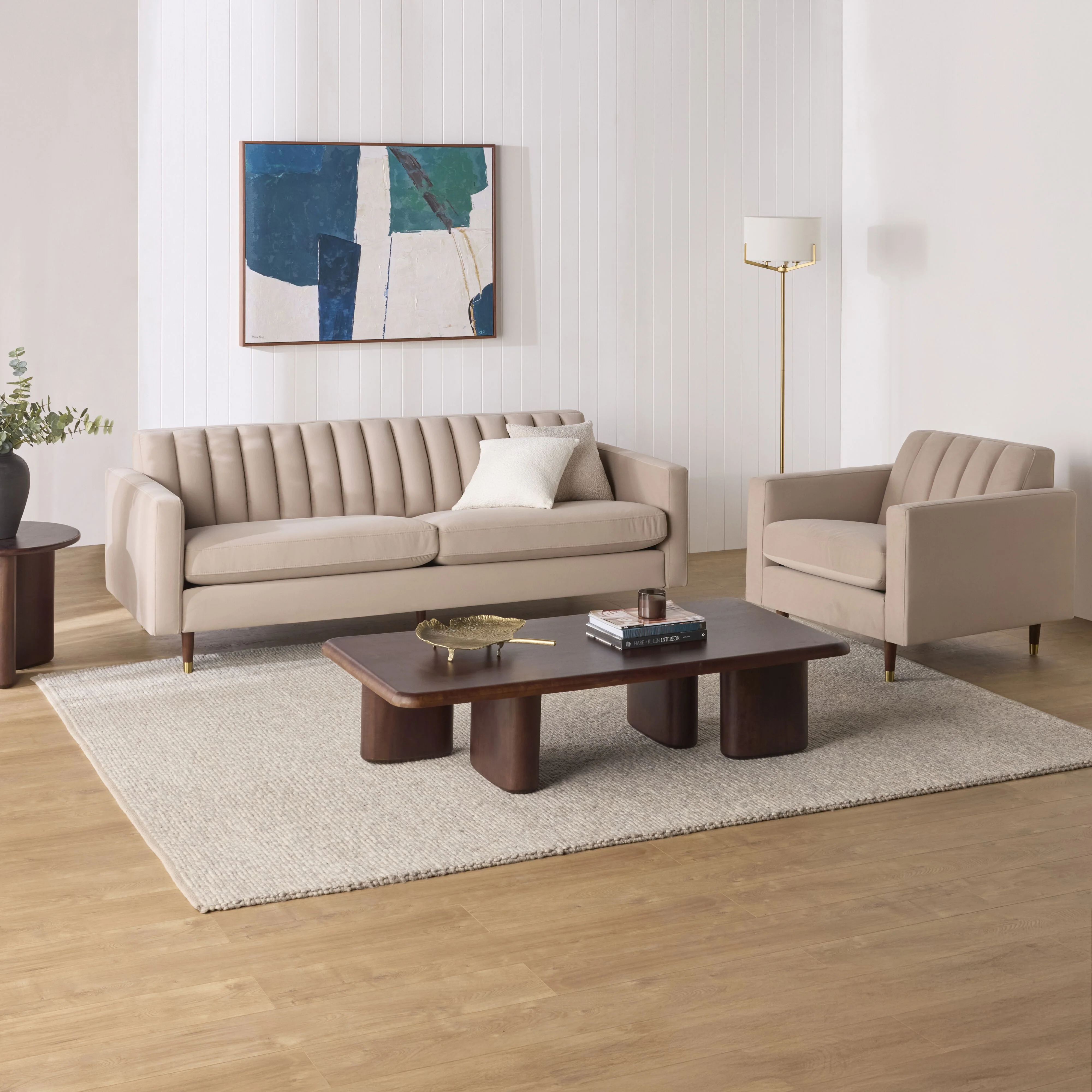 Stitch 3 Seater Velvet Sofa Taupe - Image 8