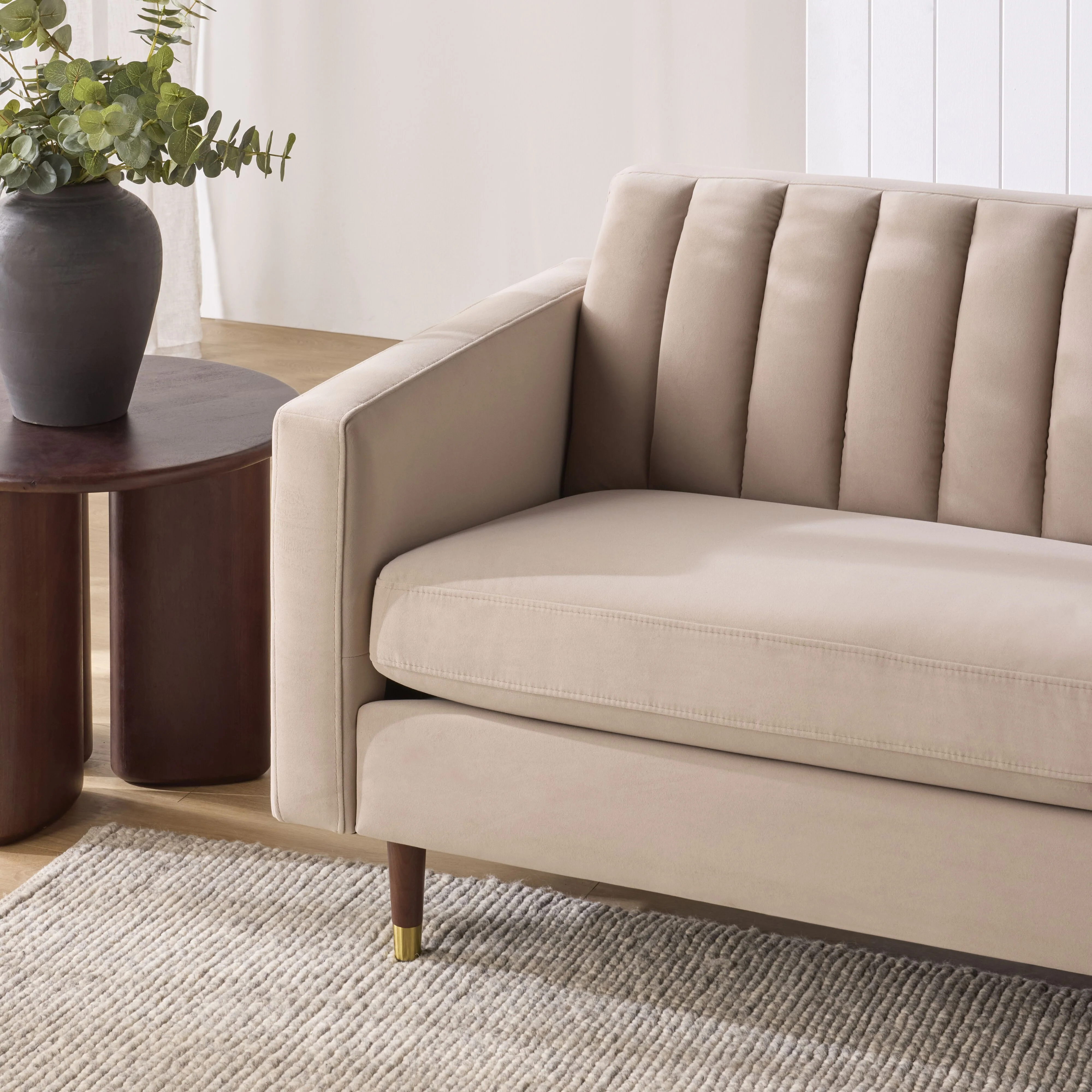 Stitch 3 Seater Velvet Sofa Taupe - Image 9