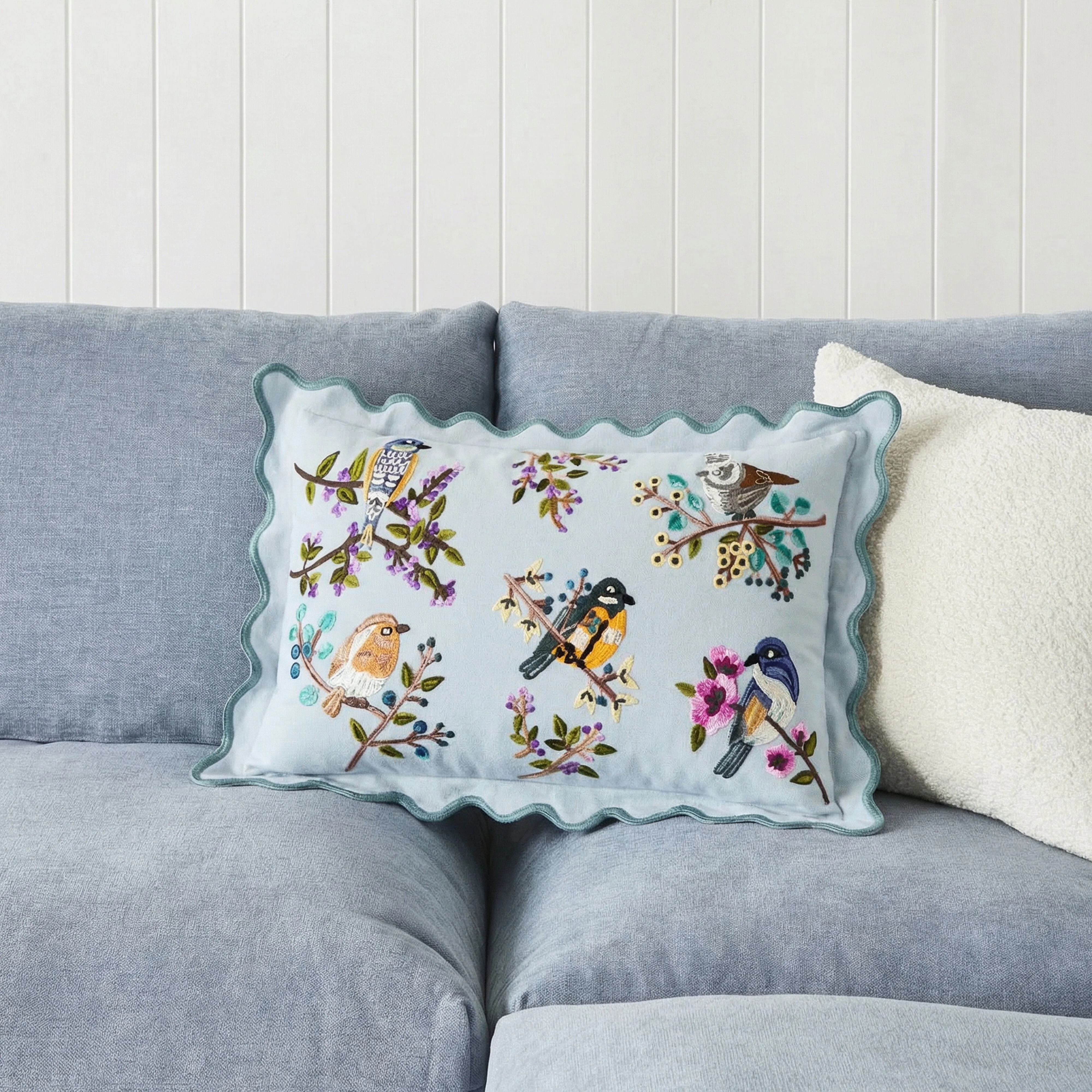 Stitch Blossom Birds Cushion 40x60cm - Image 4