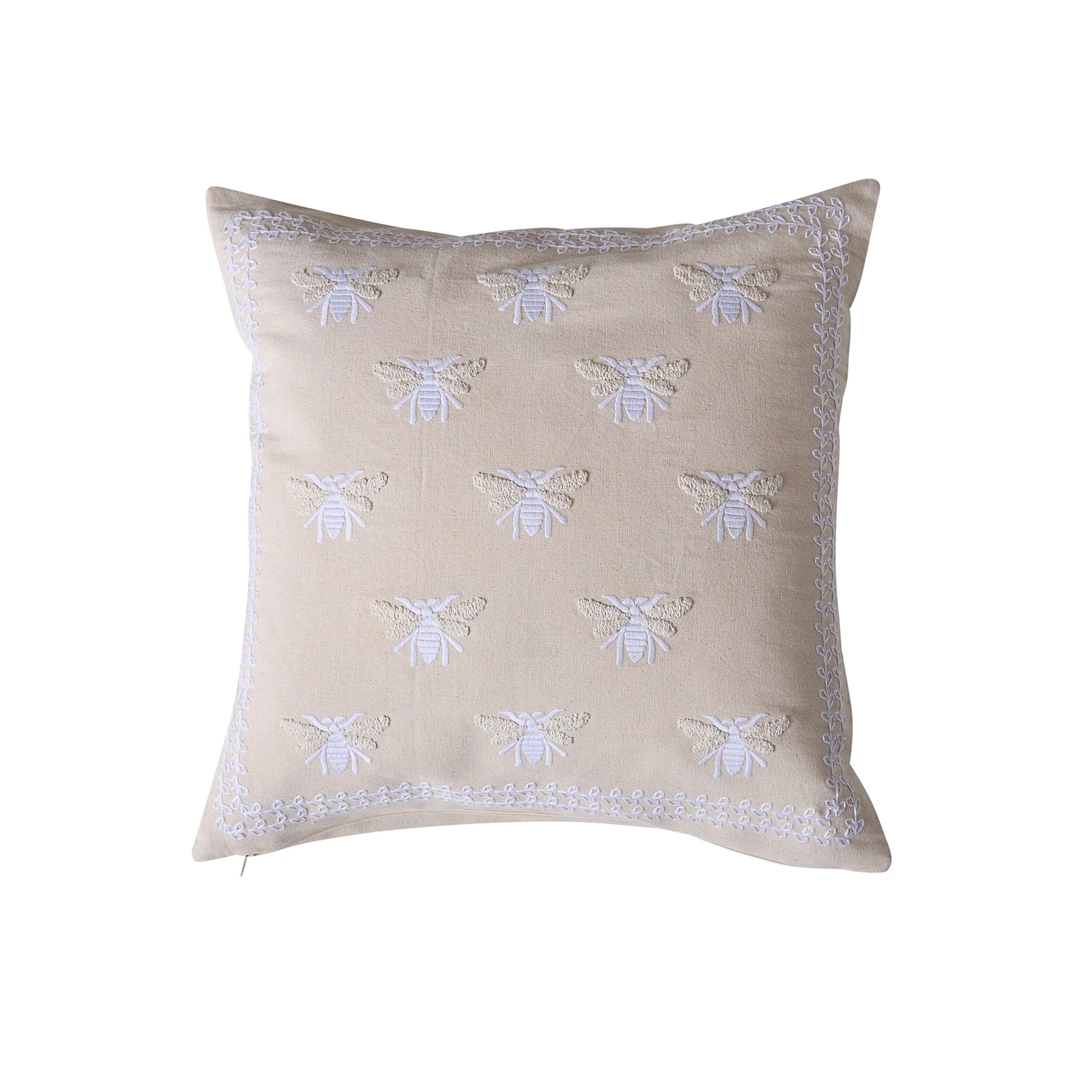 Stitch Honey Bee Embroidered Cushion Natural