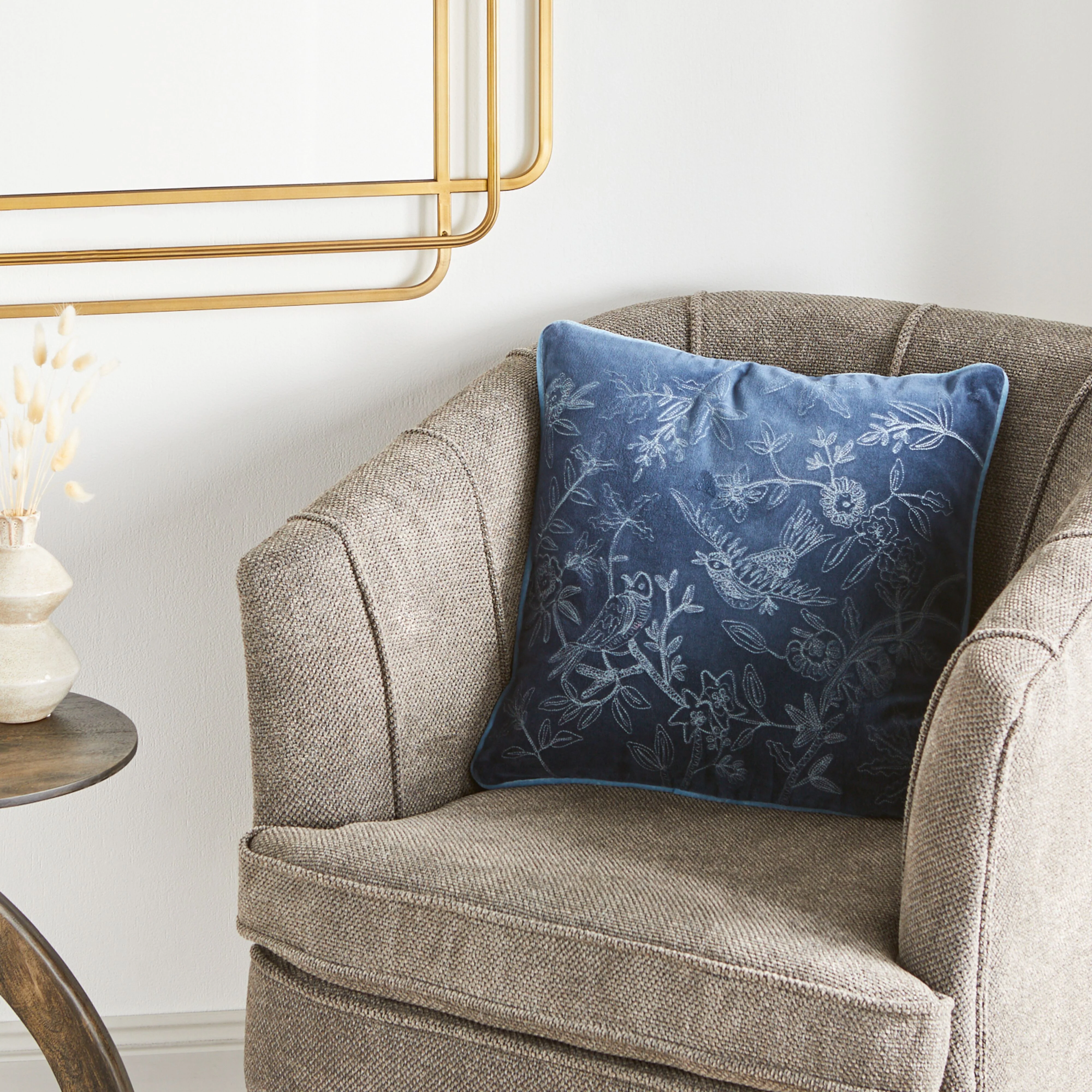 Stitch Indigo Embroidered Bird Cushion 45x45cm - Image 3