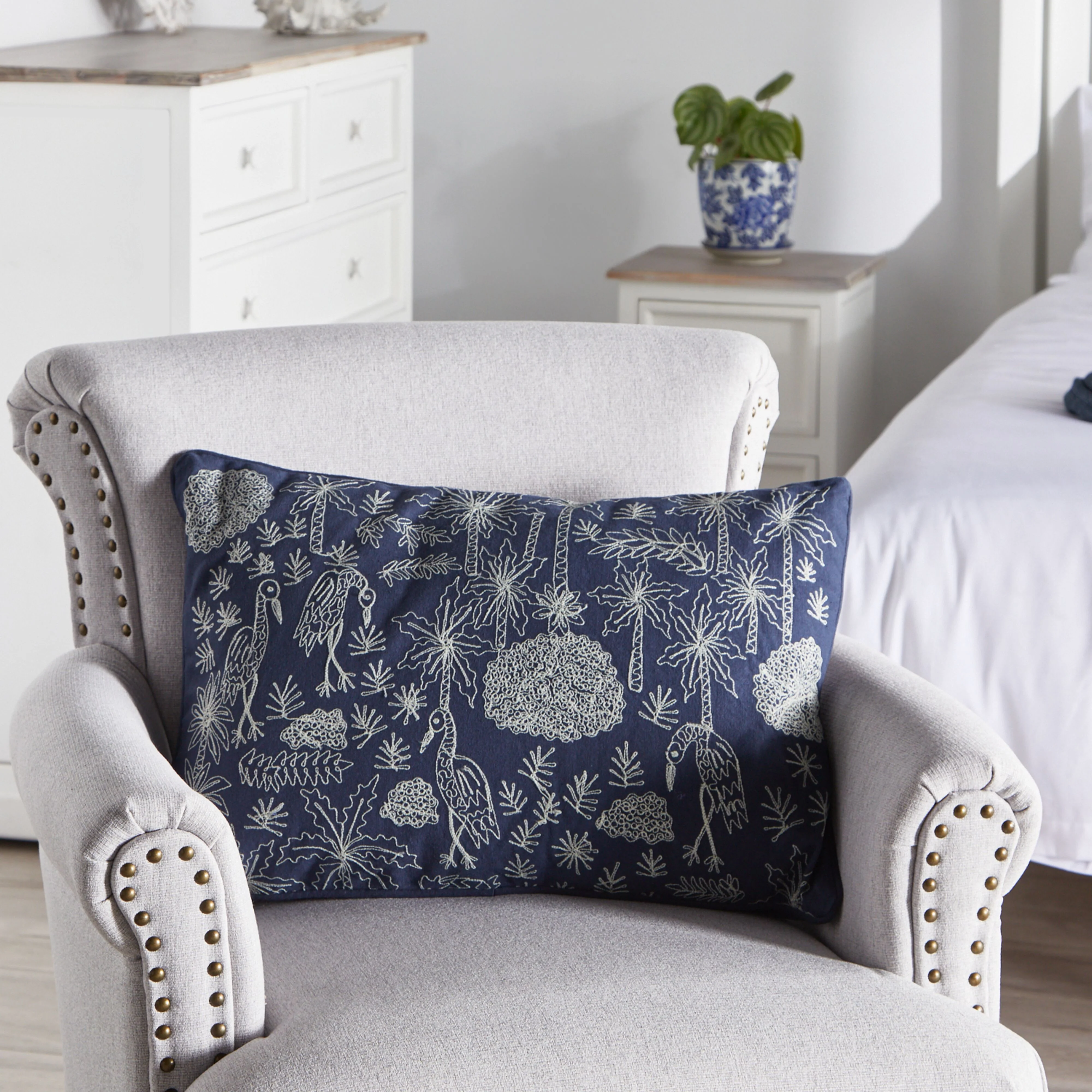 Stitch Indigo Embroidered Crane Cushion 40x60cm - Image 3