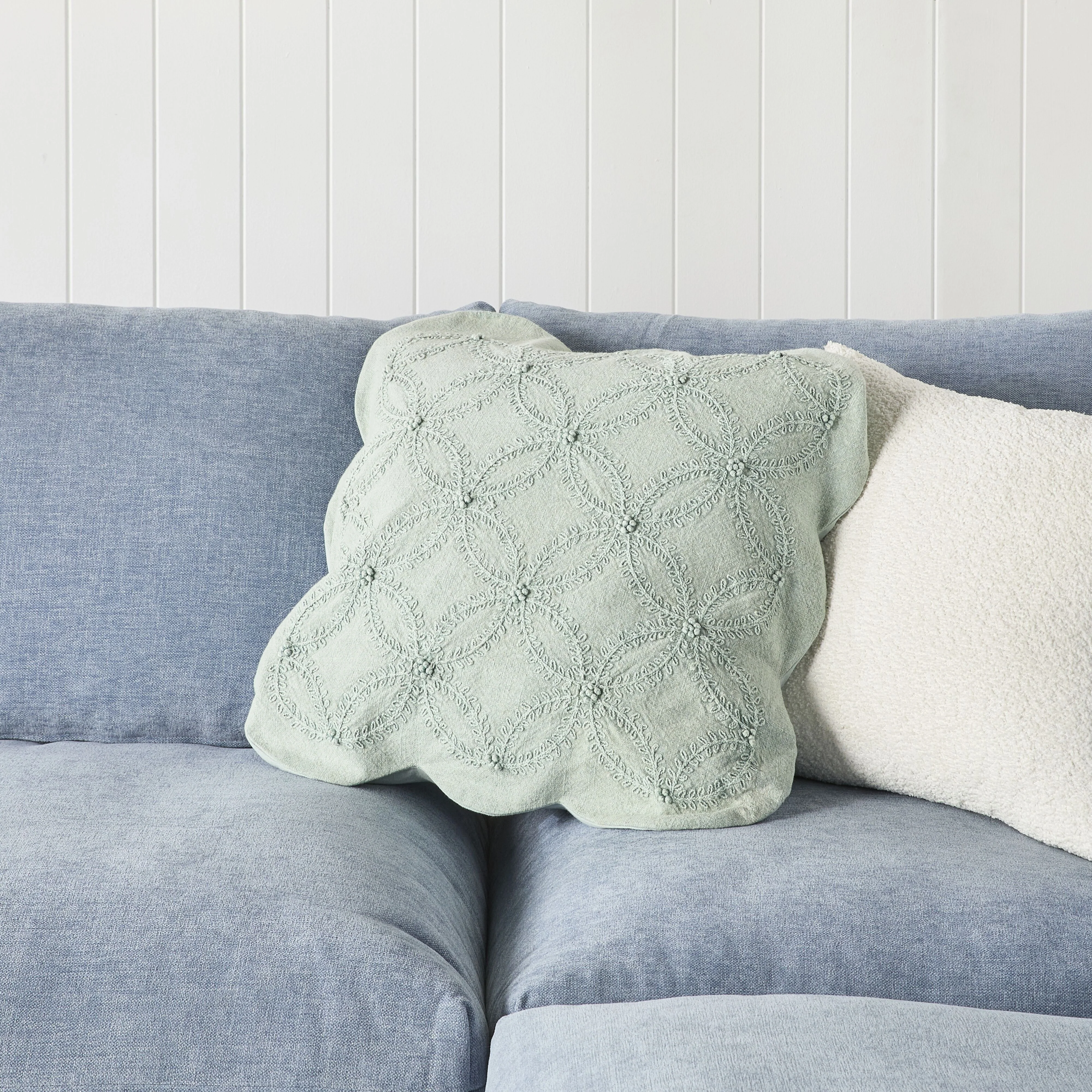 Stitch Scalloped Cushion Soft Sage 50x50cm - Image 4