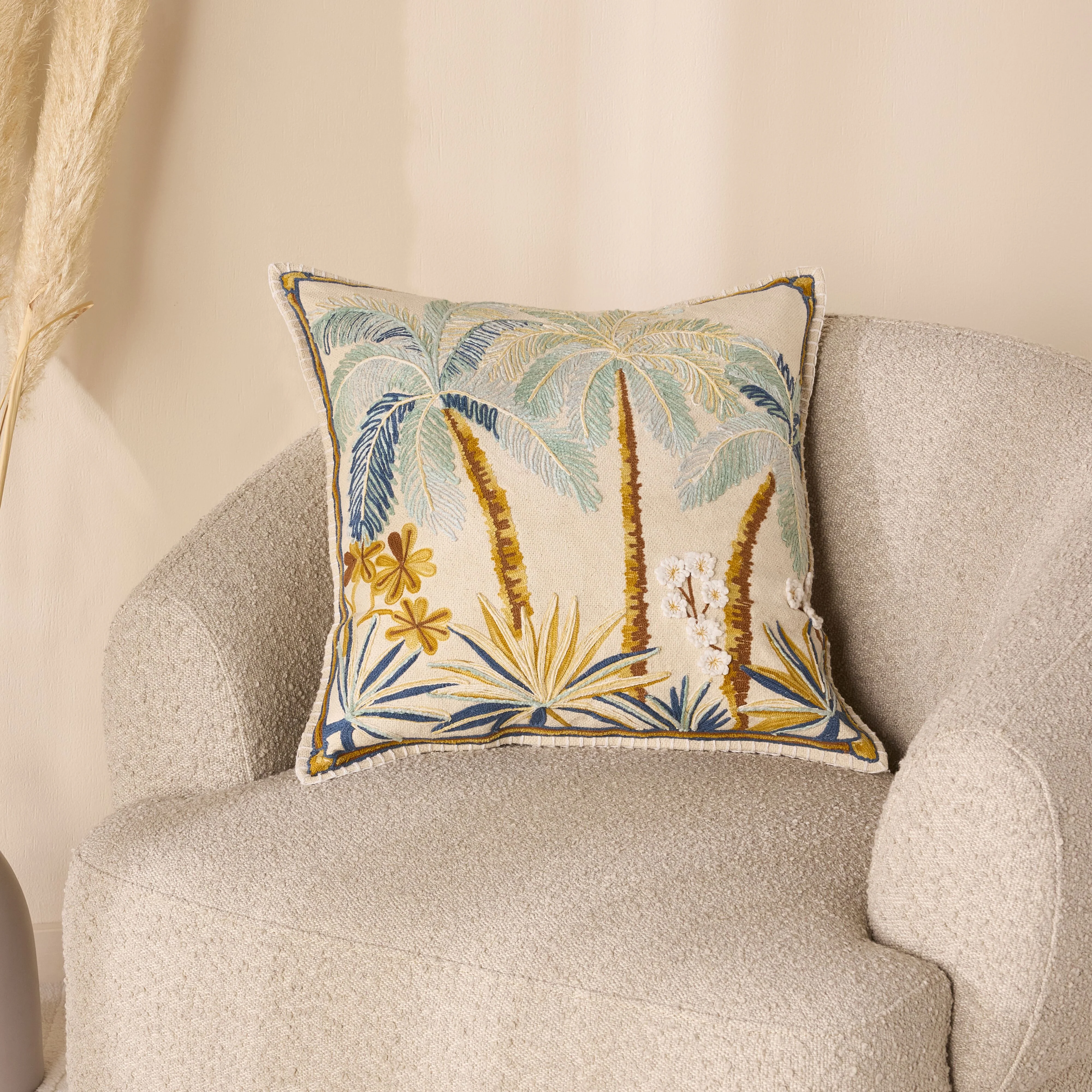 Stitch Tropical Palm Embroidered Cushion - Image 5