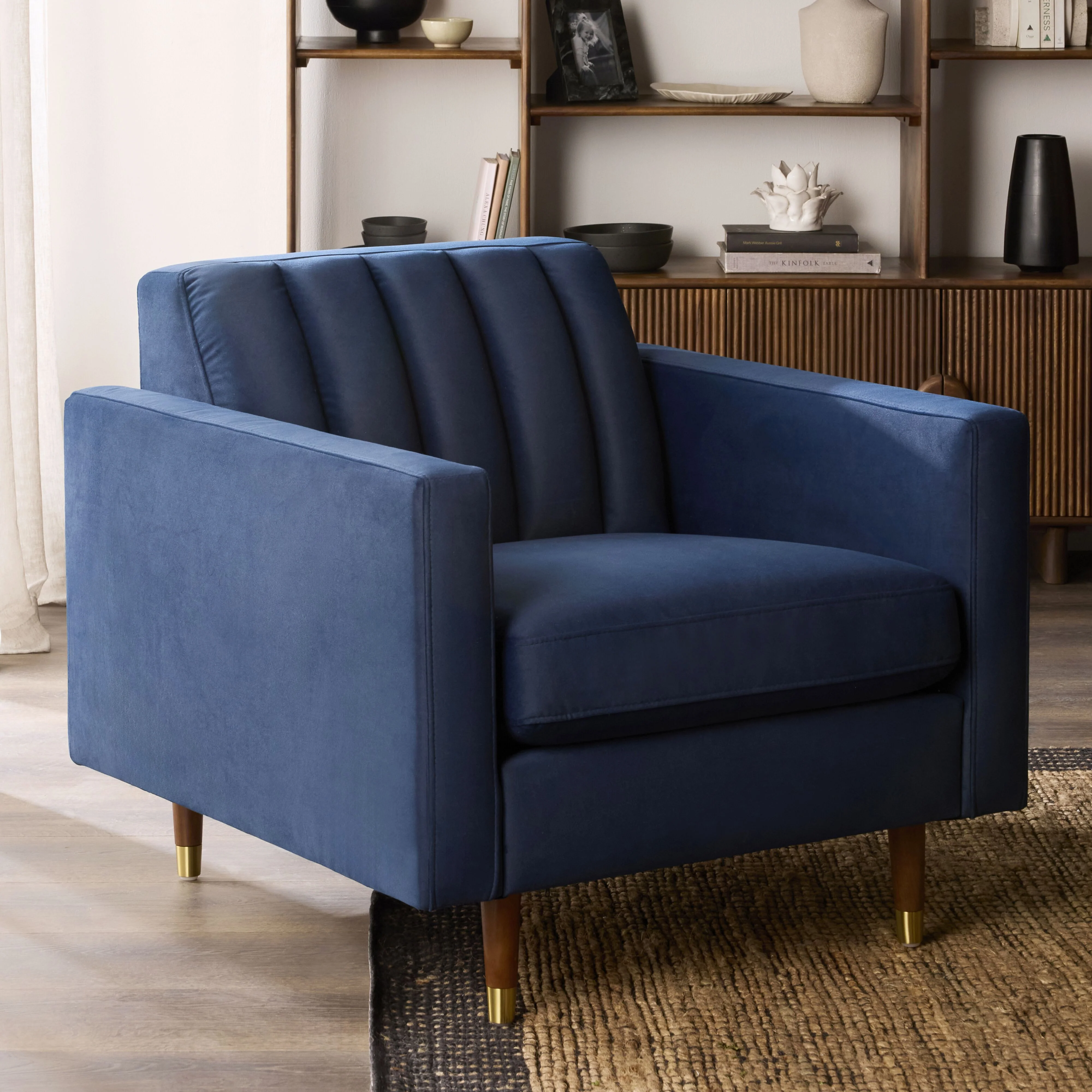 Stitch Velvet Armchair Indigo - Image 7