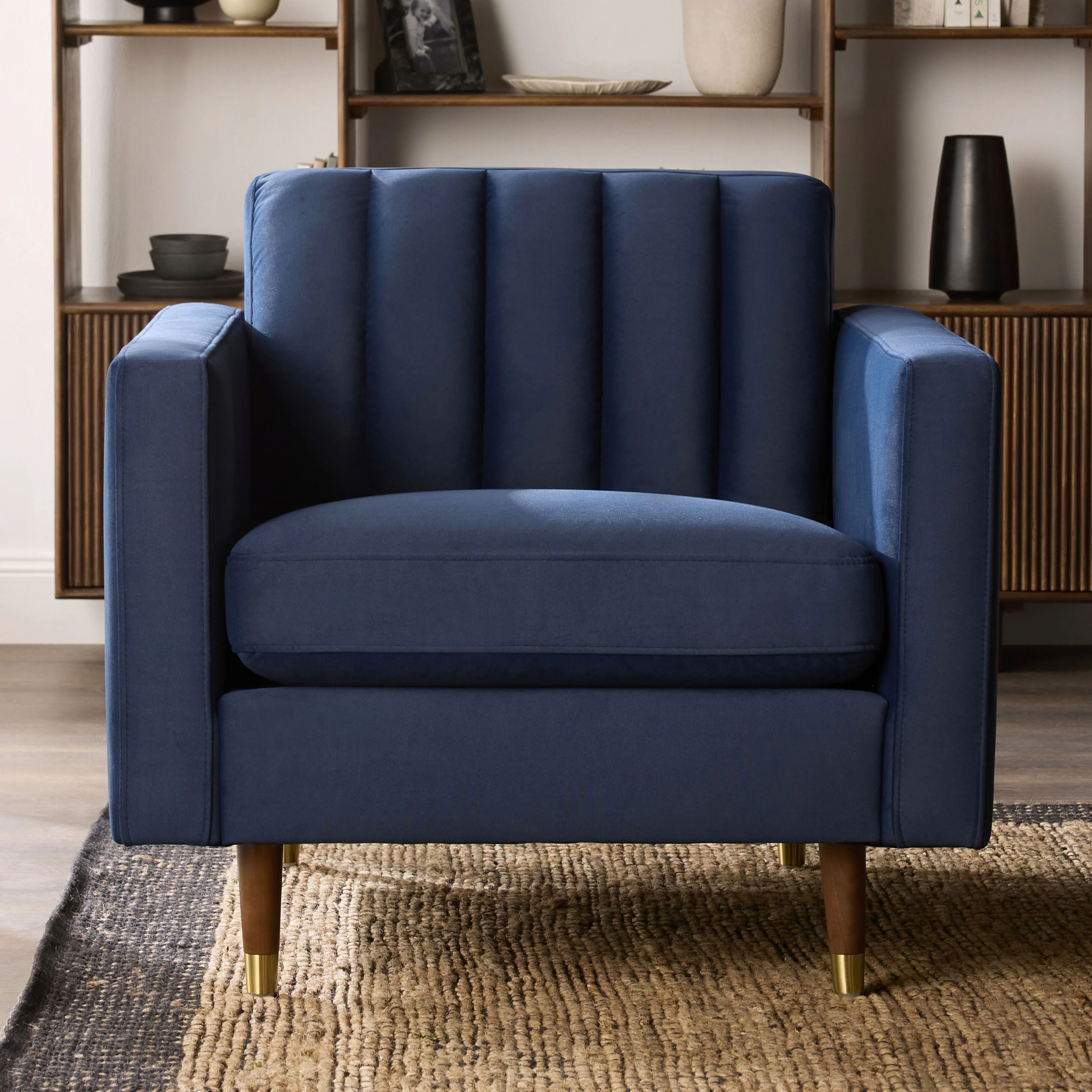 Stitch Velvet Armchair Indigo - Image 8