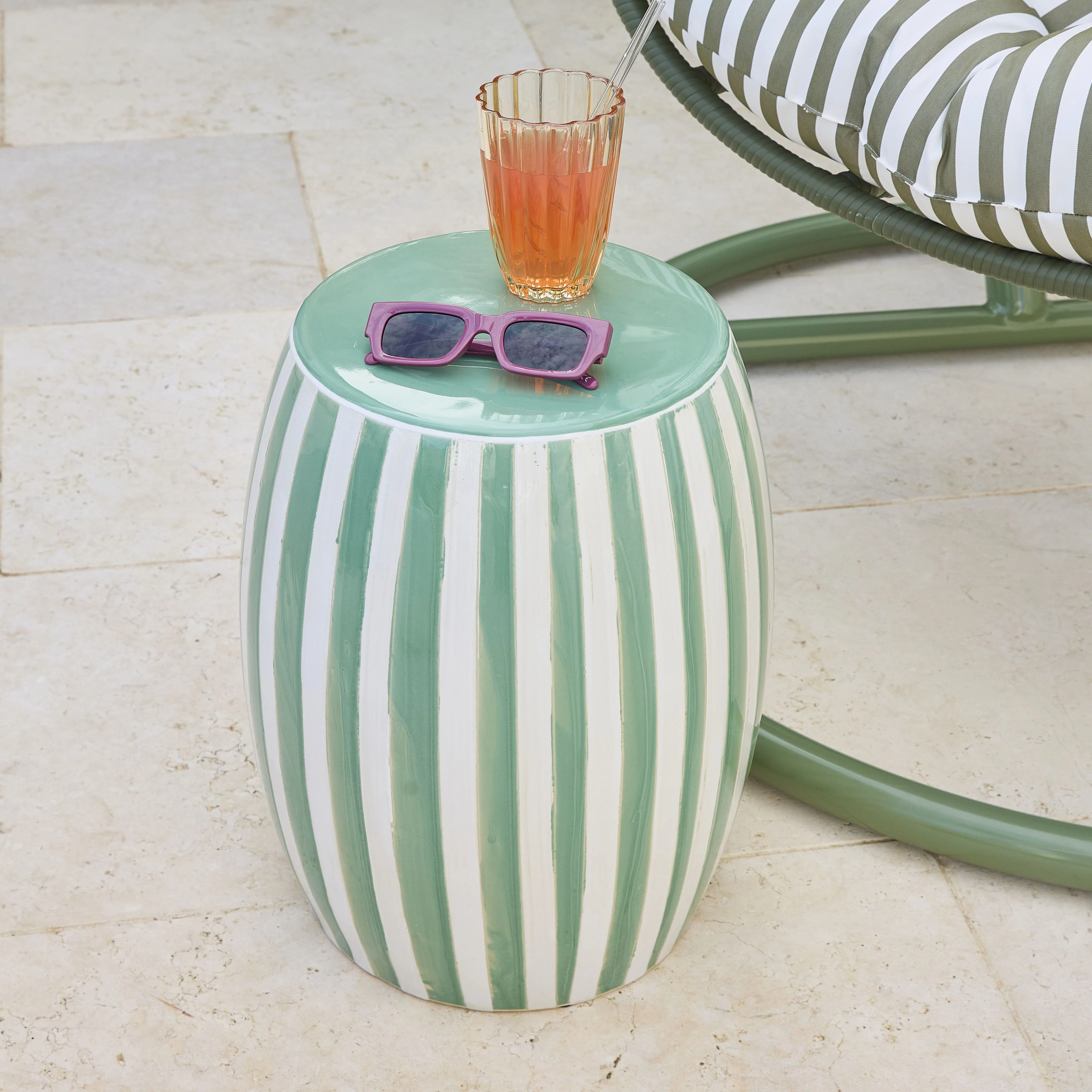 Stripe Stool Green/White - Image 4