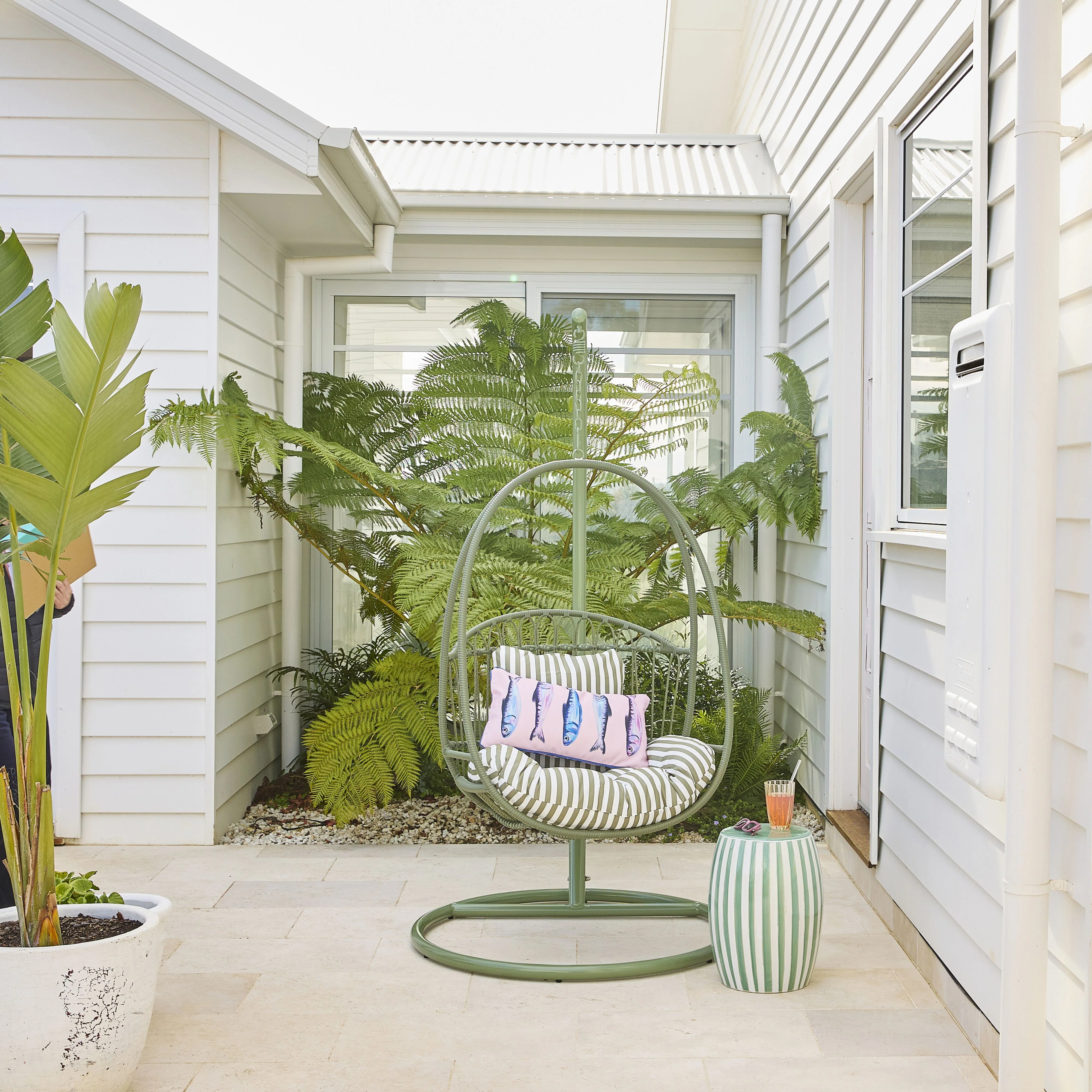 Stripe Stool Green/White - Image 6
