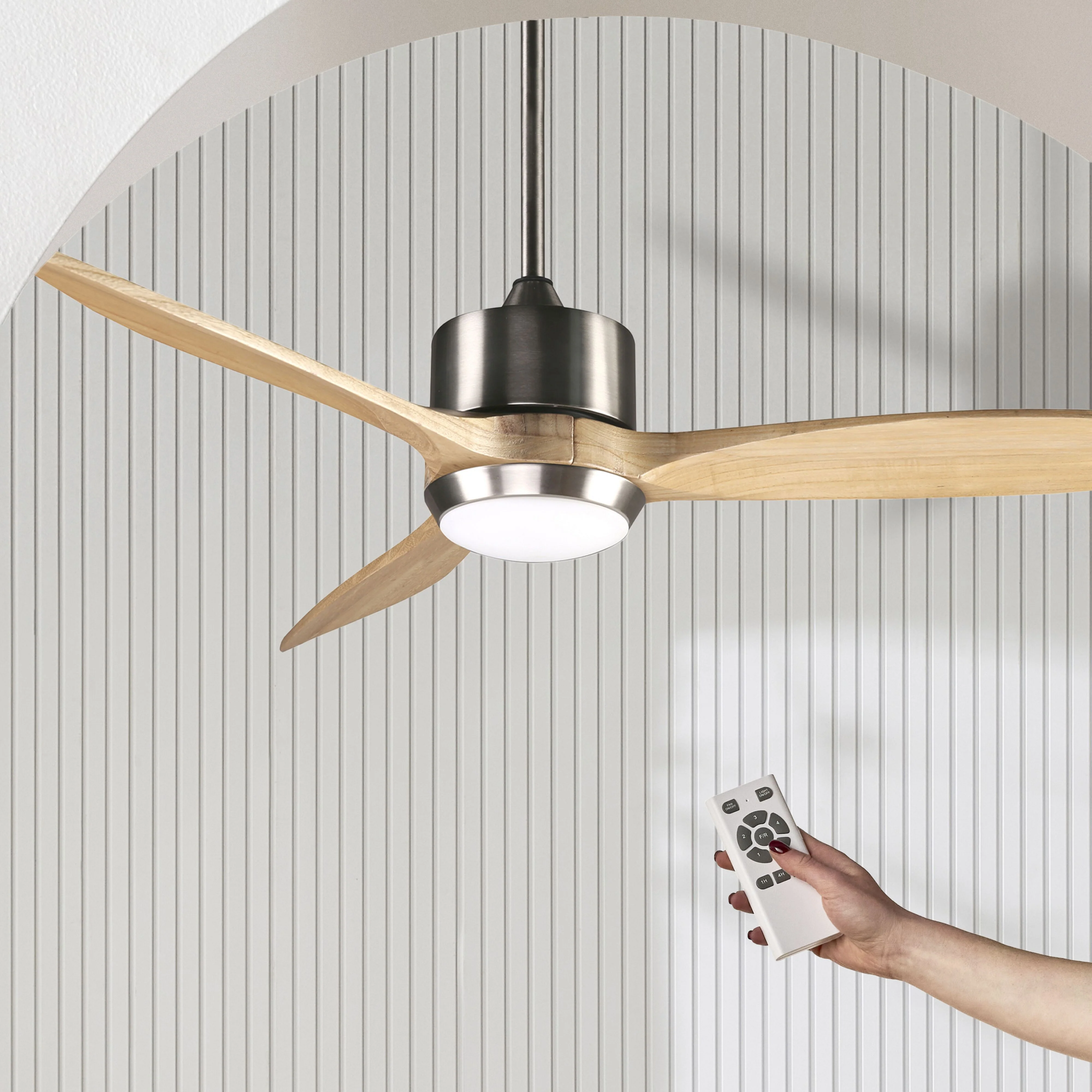 Suva Indoor DC Ceiling Fan with LED Light & Remote - Natural Timber 122cm - Image 6