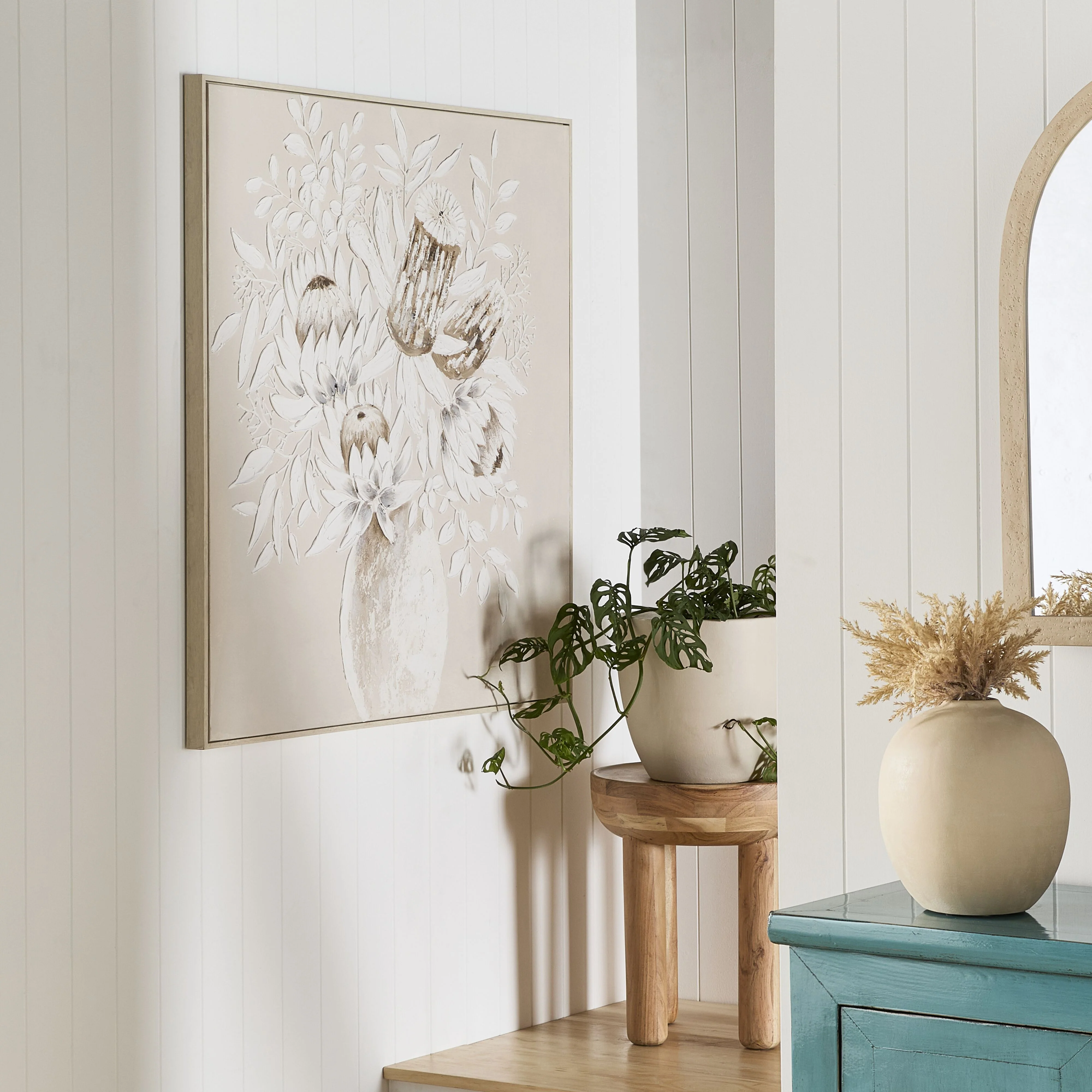 Textured Protea Framed Oil Painting 102.5x102.5cm - Image 4