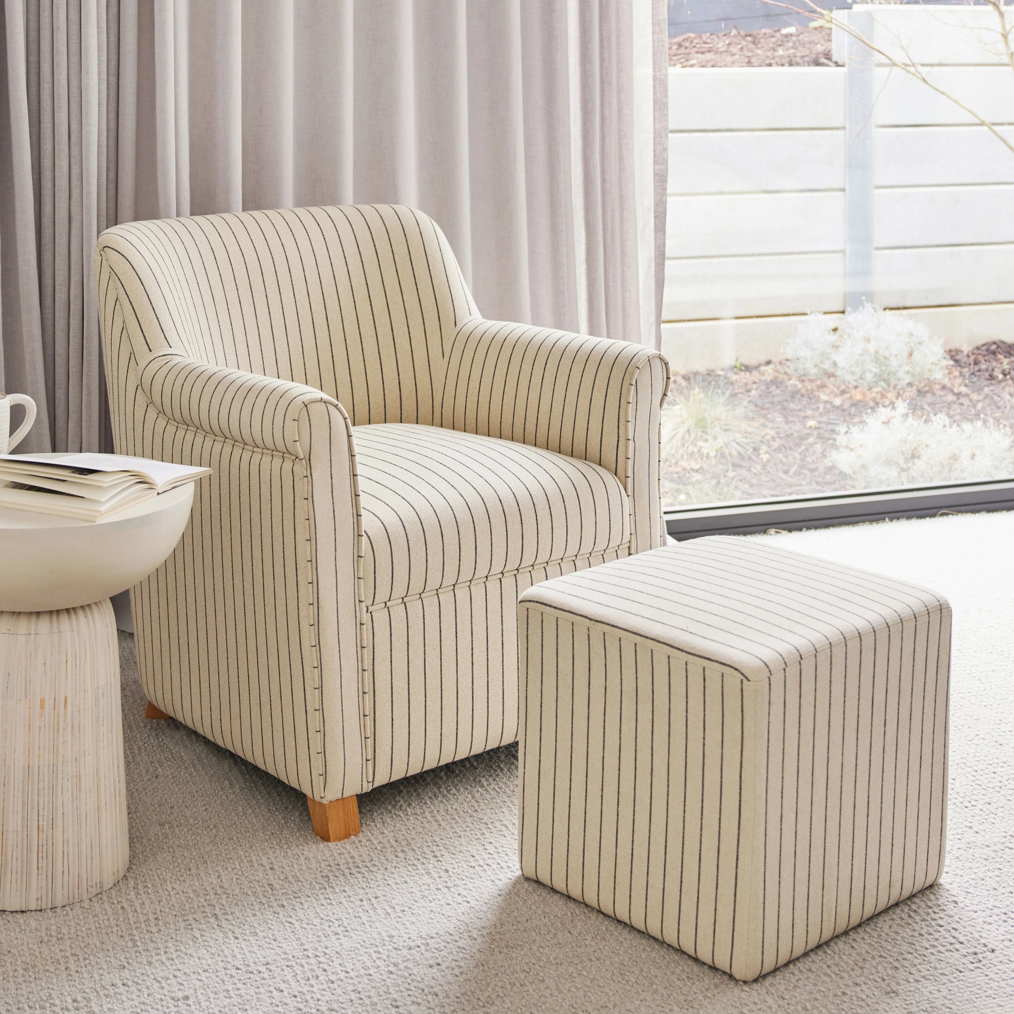 Torino Square Ottoman Alexandra Linen Stripe - Image 4