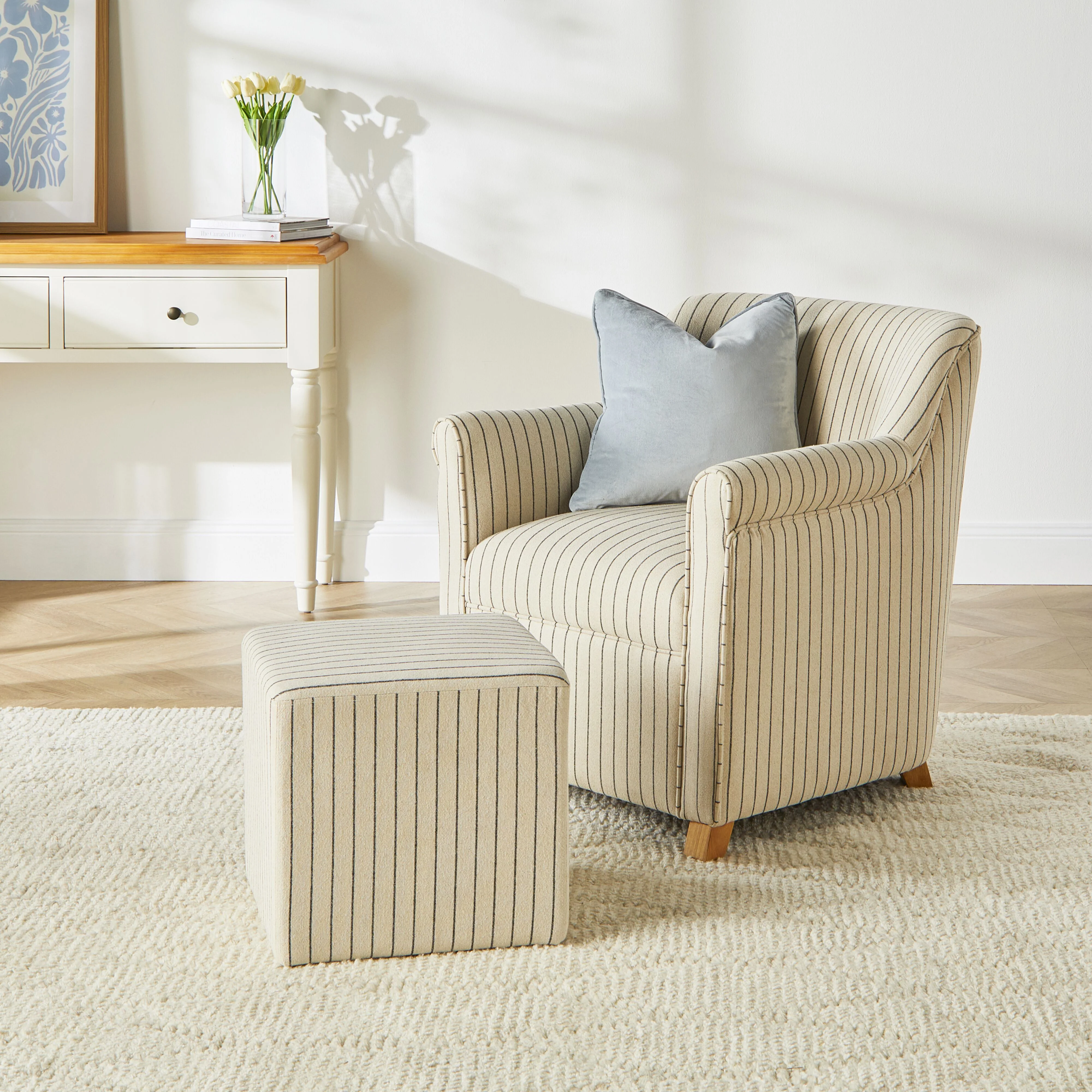 Torino Square Ottoman Alexandra Linen Stripe - Image 9