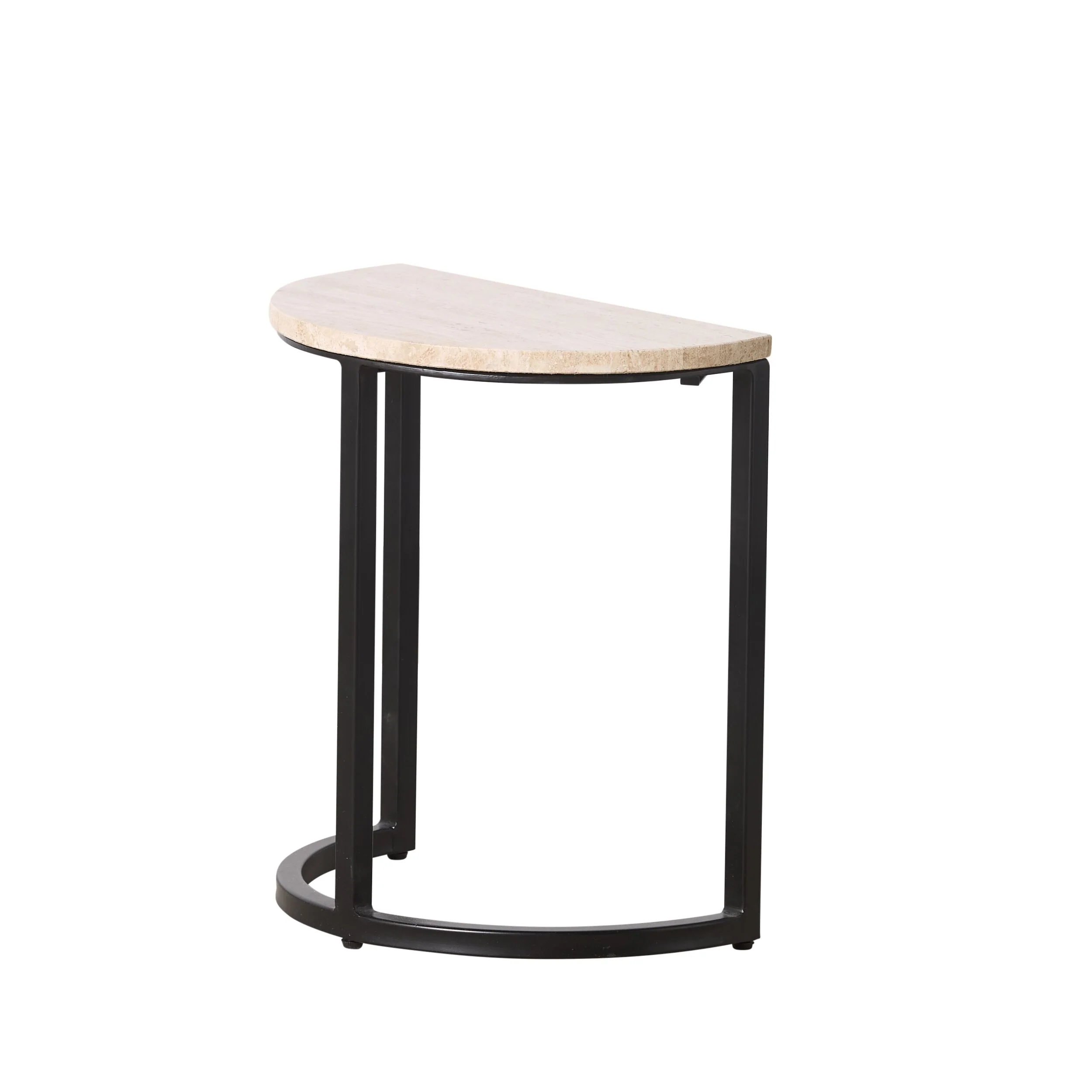 Travertine Half Moon Side Table With Black Frame 48x25x44cm - Image 3