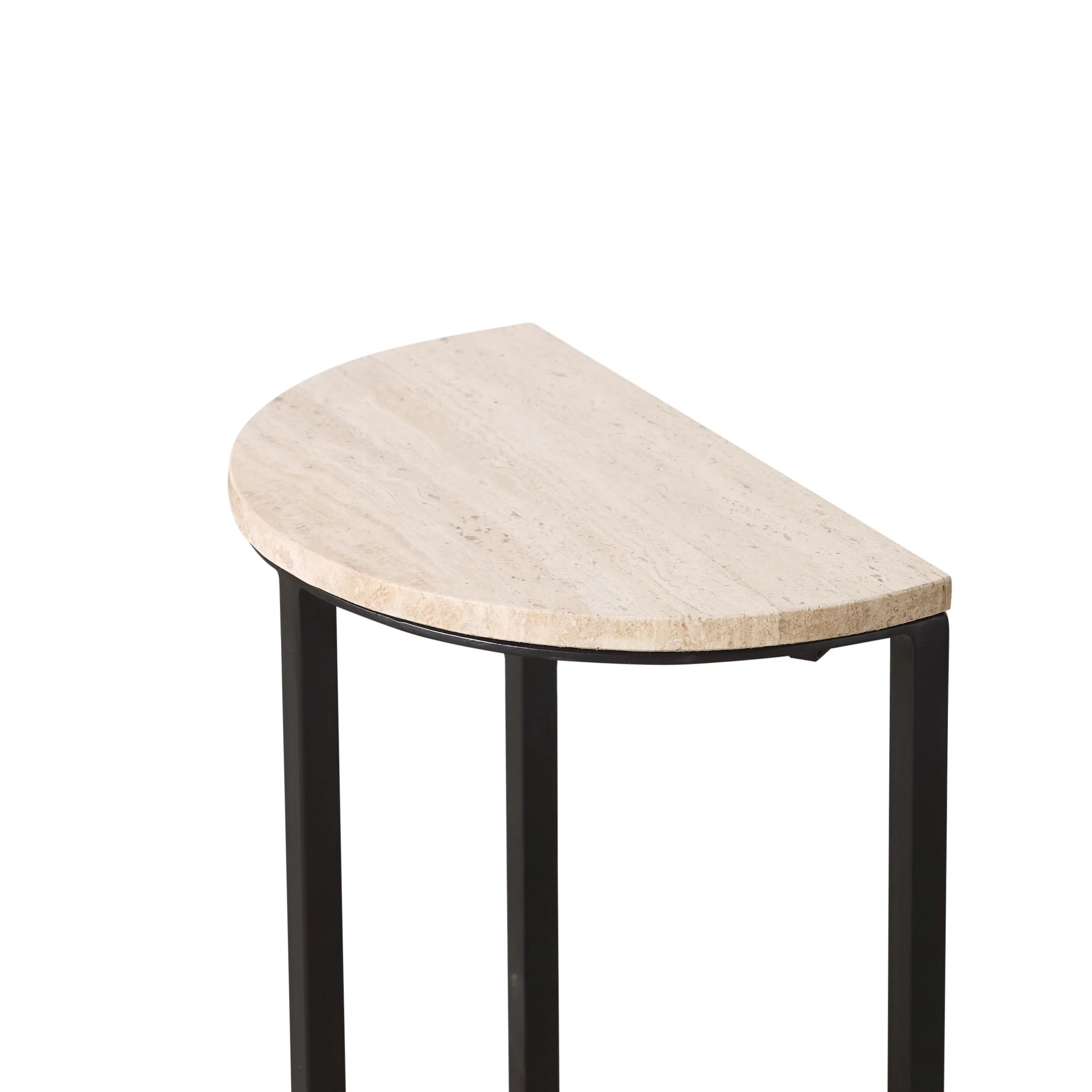 Travertine Half Moon Side Table With Black Frame 48x25x44cm - Image 4