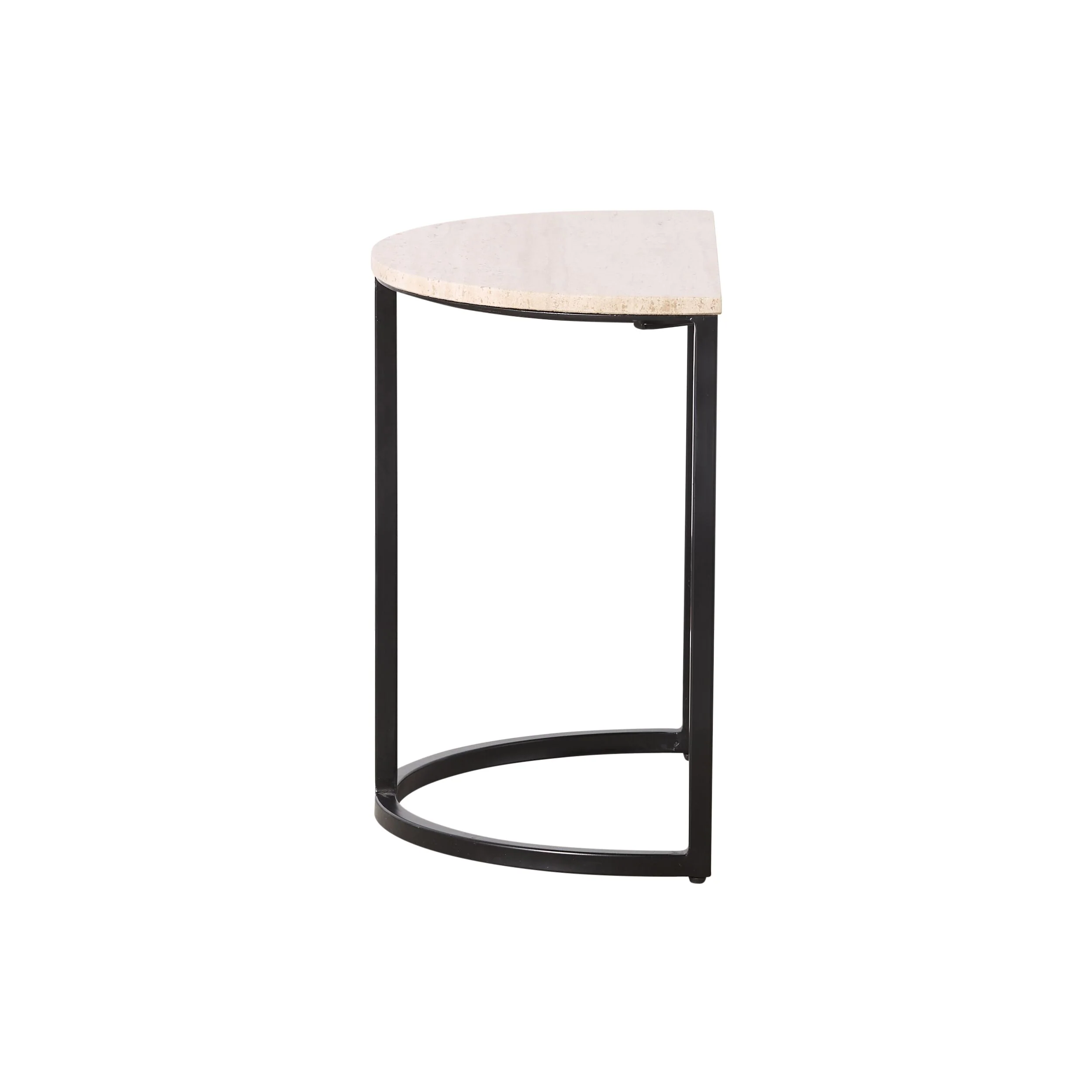 Travertine Half Moon Side Table With Black Frame 49x31x52cm - Image 3