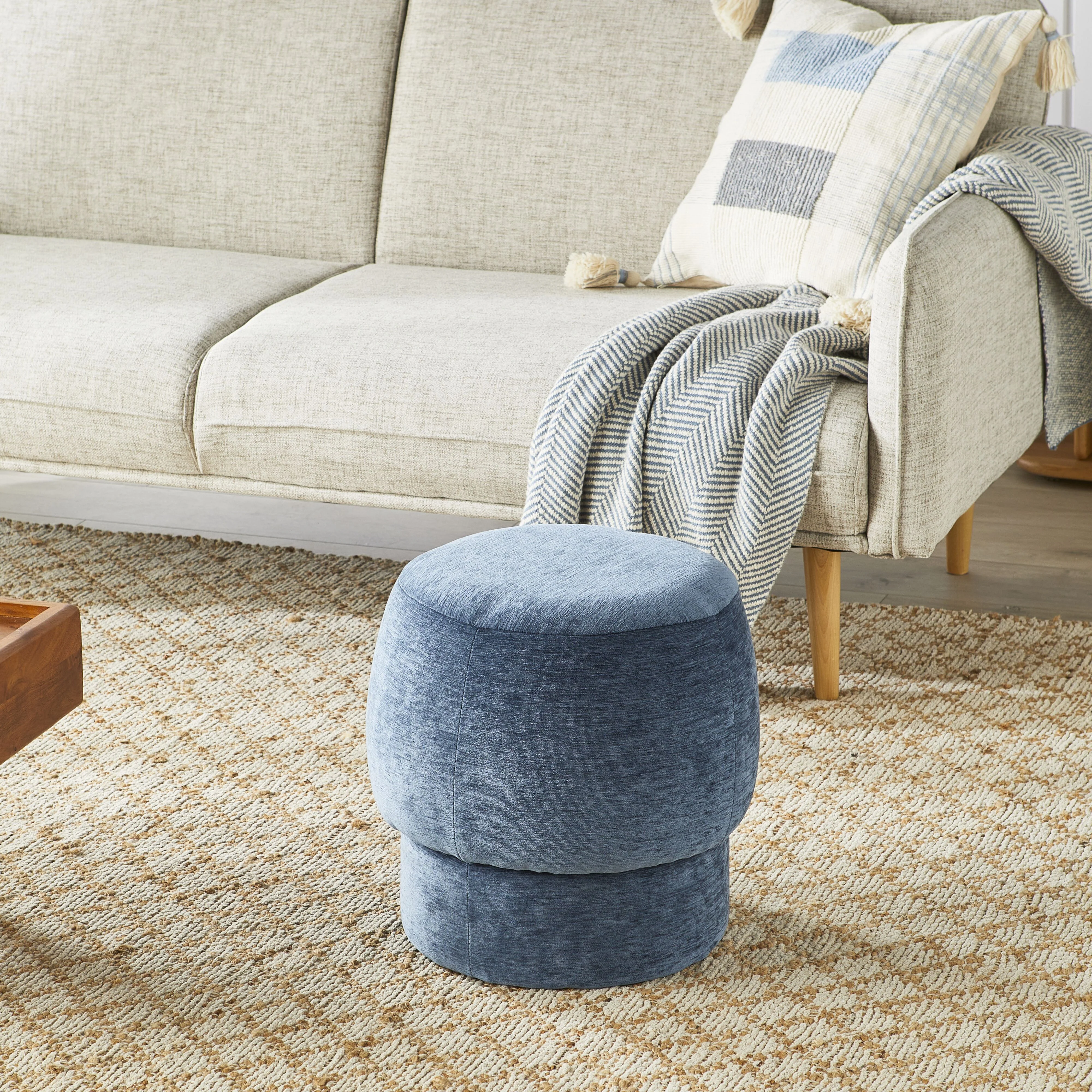Tumbler Round Ottoman Cascade Slate Blue - Image 3