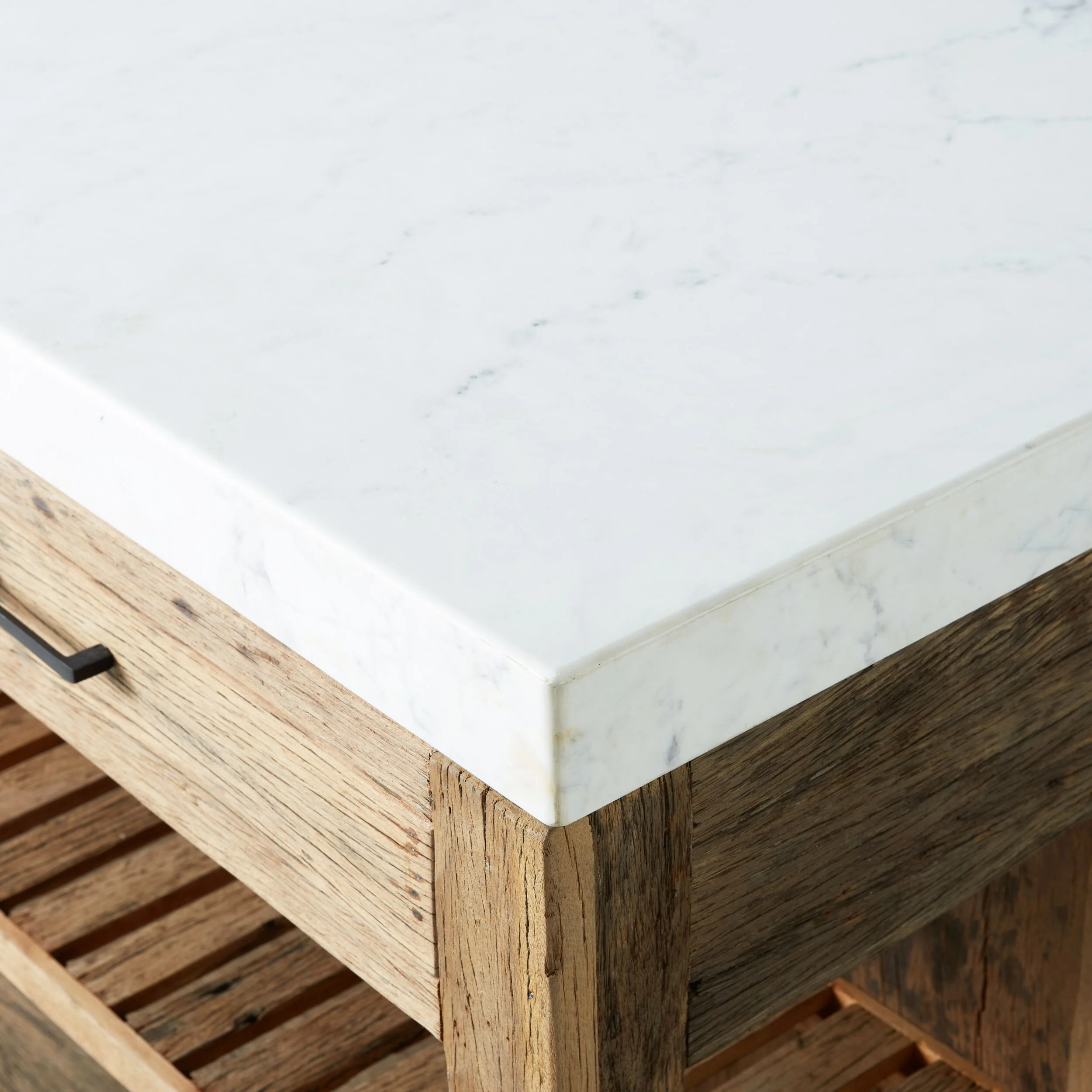 Valaro 150 Marble & Reclaimed Timber Double Kitchen Workbench - Image 3