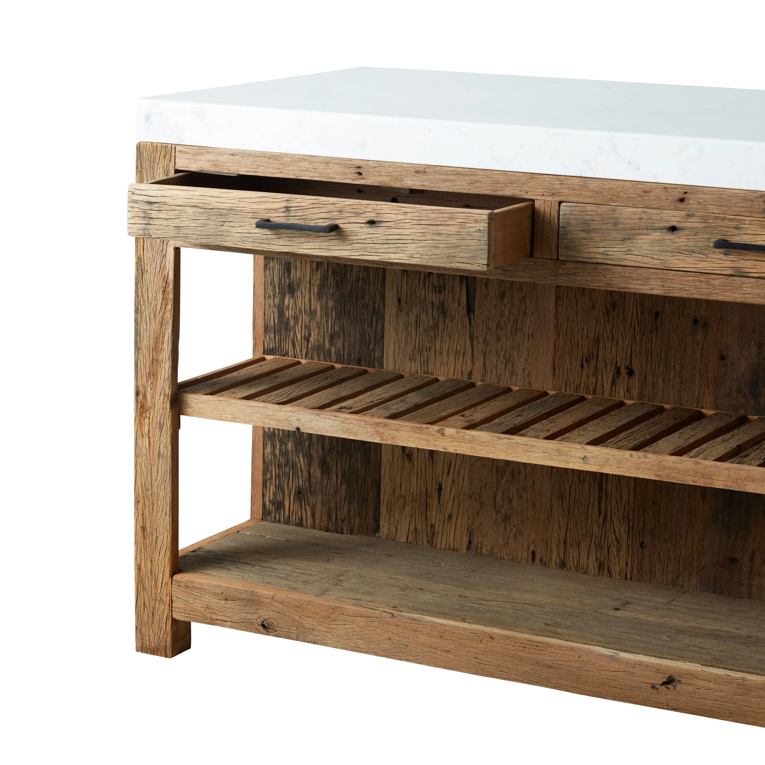 Valaro 150 Marble & Reclaimed Timber Double Kitchen Workbench - Image 4