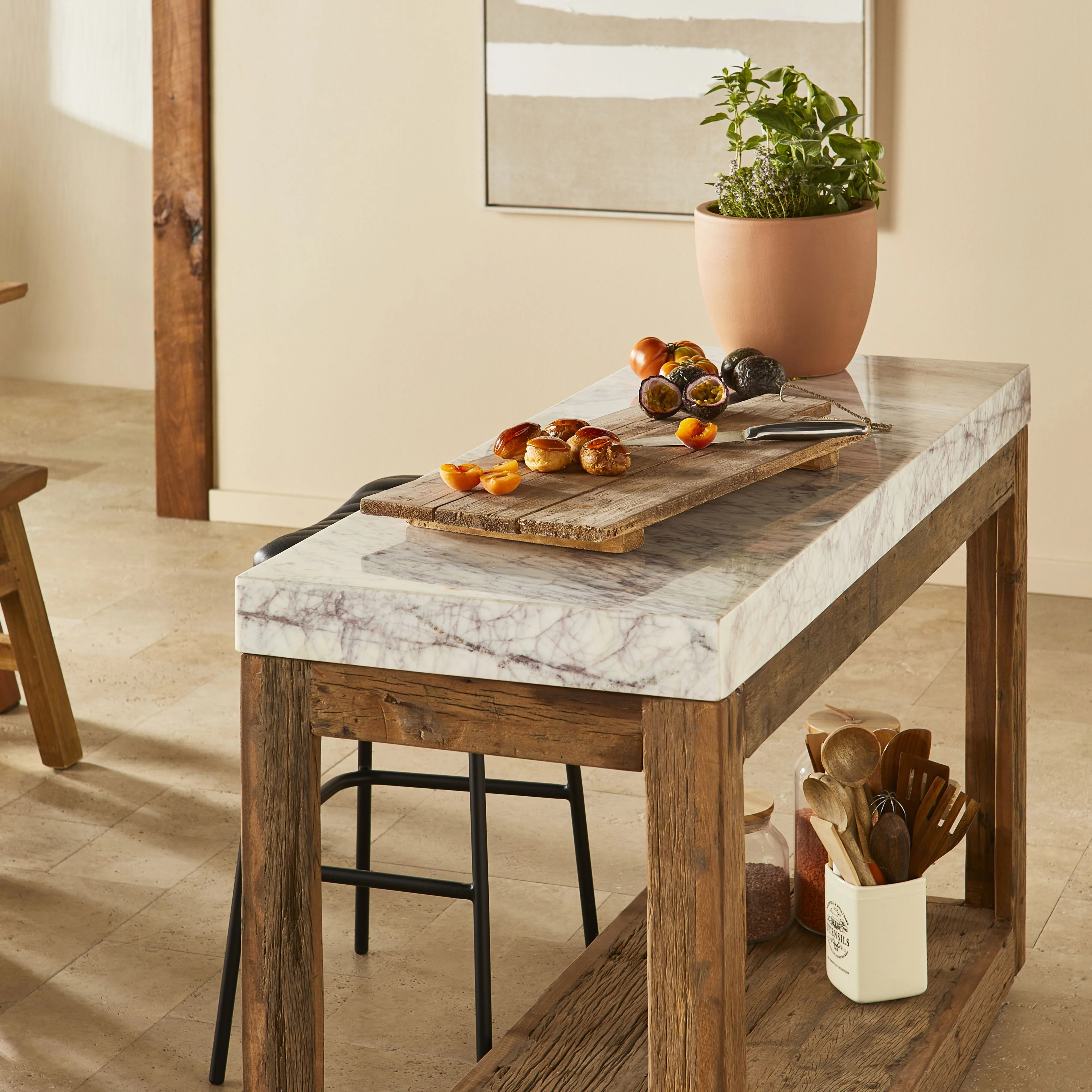 Valaro Marble & Reclaimed Timber Kitchen Workbench 130cm - Image 10