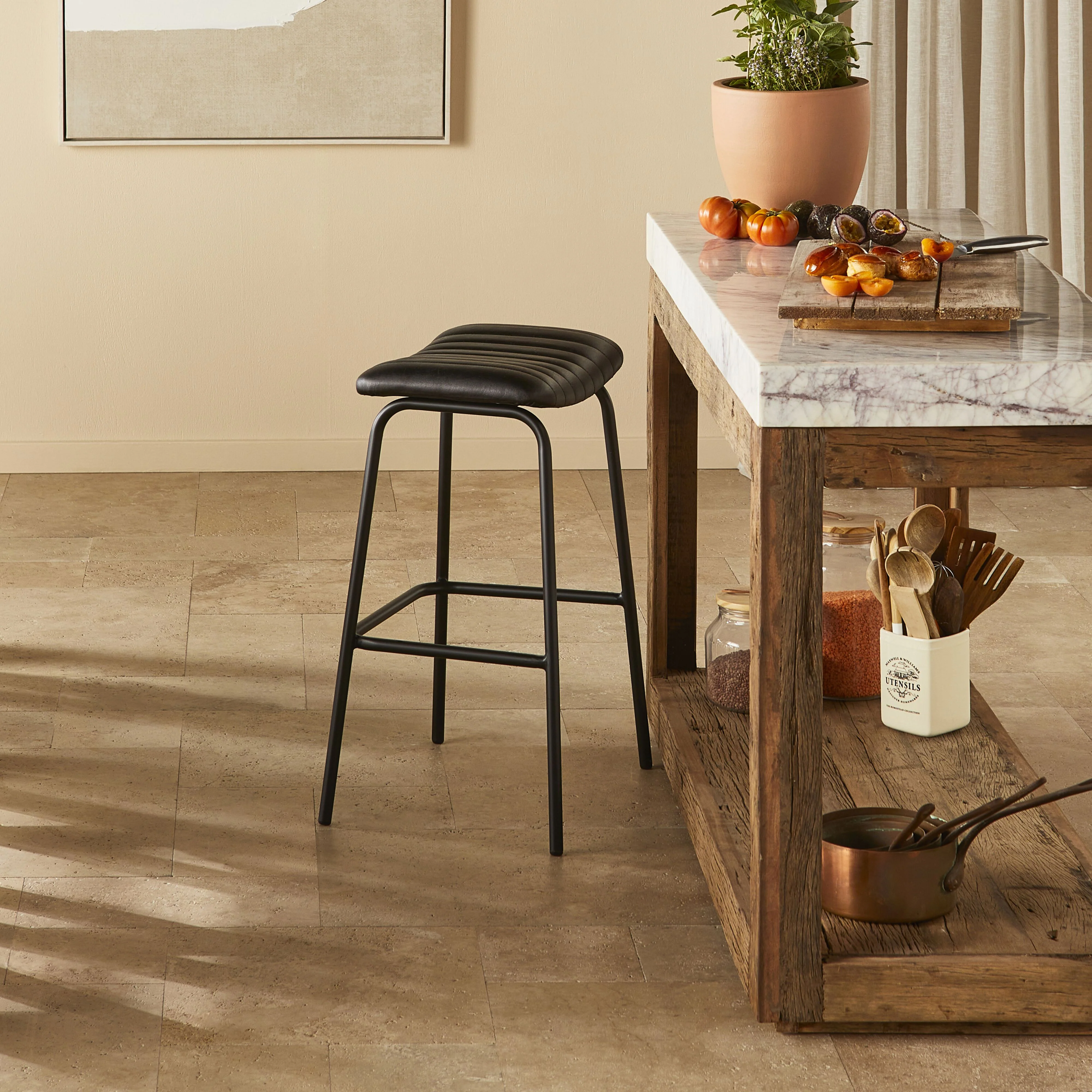 Valaro Marble & Reclaimed Timber Kitchen Workbench 130cm - Image 11