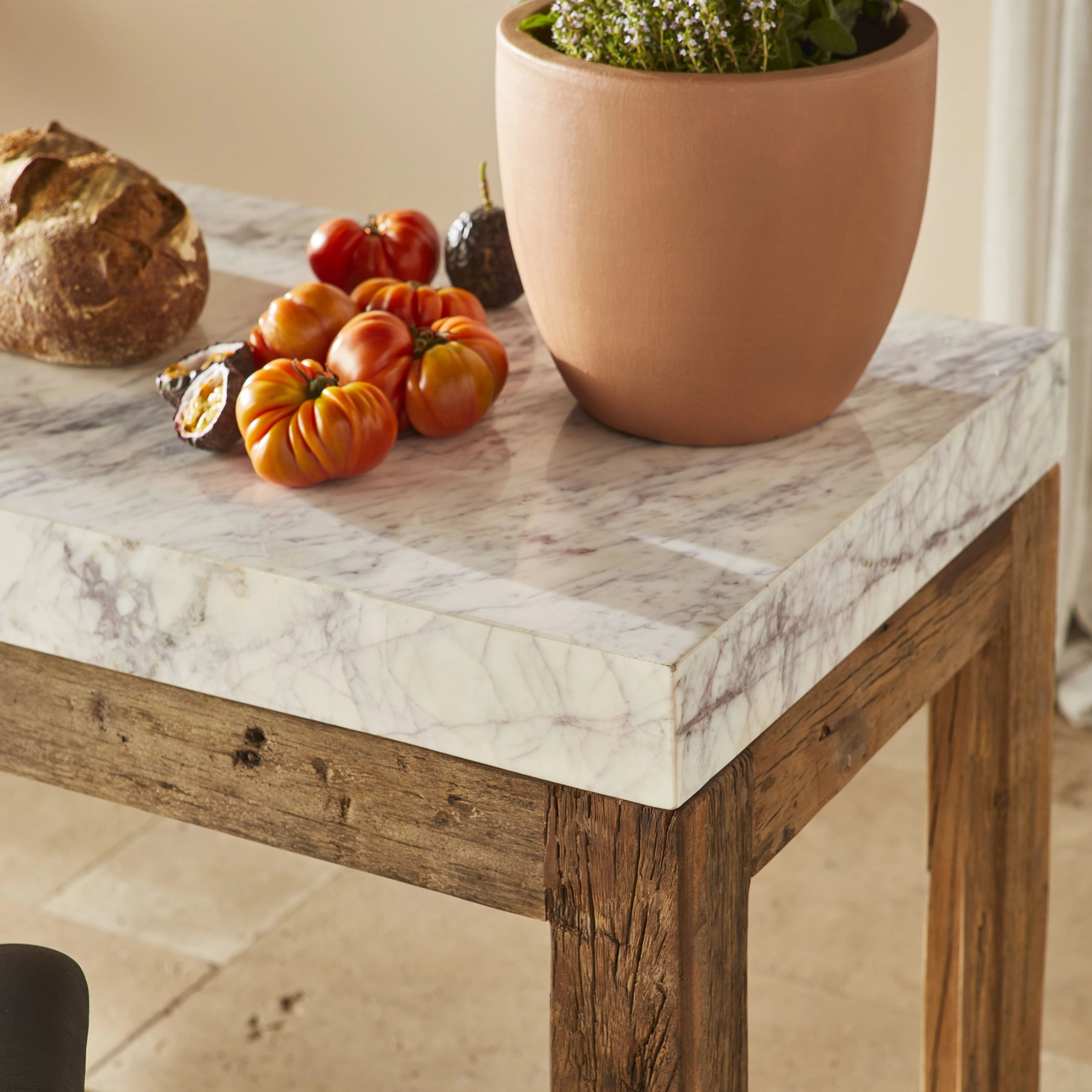 Valaro Marble & Reclaimed Timber Kitchen Workbench 130cm - Image 13