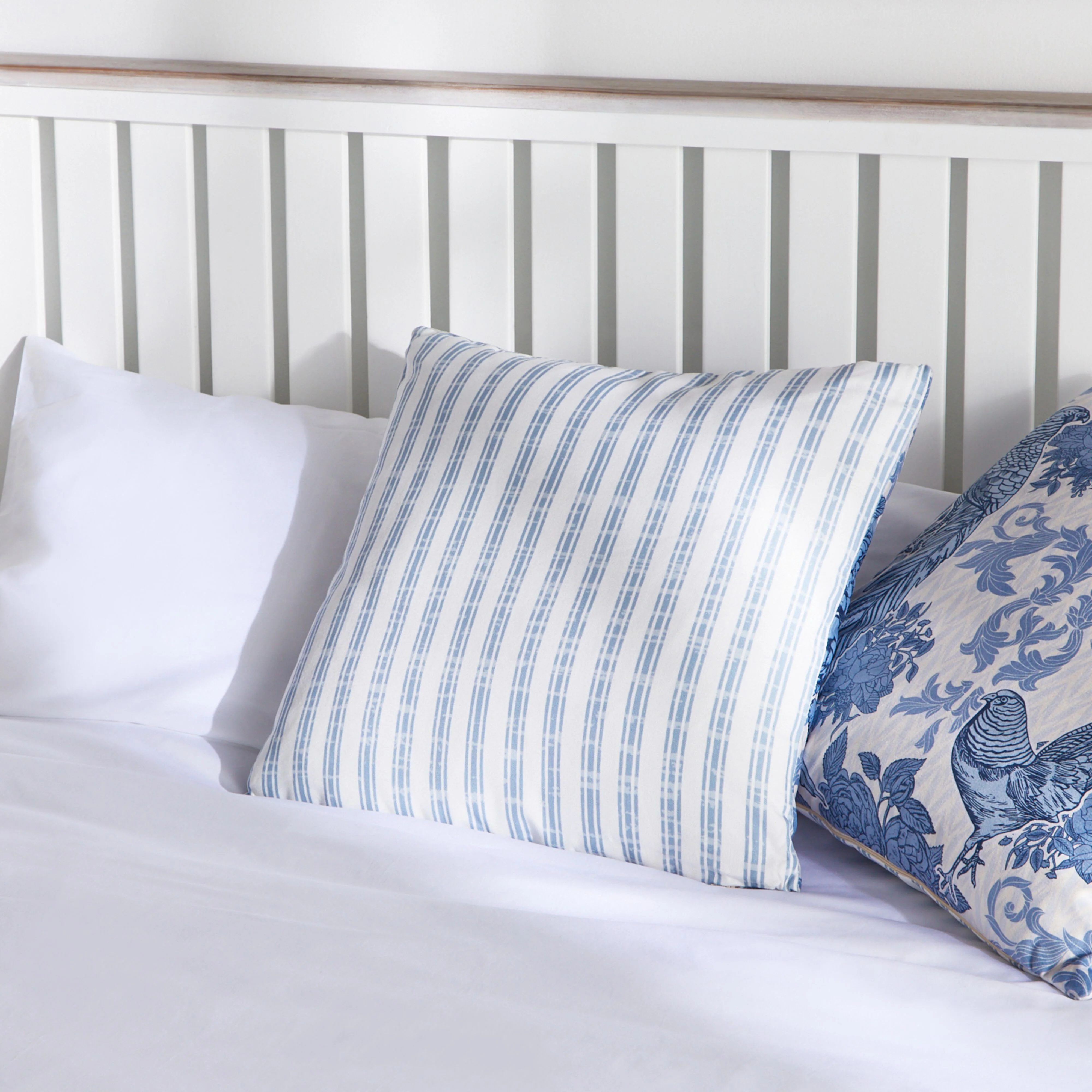 Vintage Reverse Birds/Striped Velvet Cushion 50x50cm - Image 4