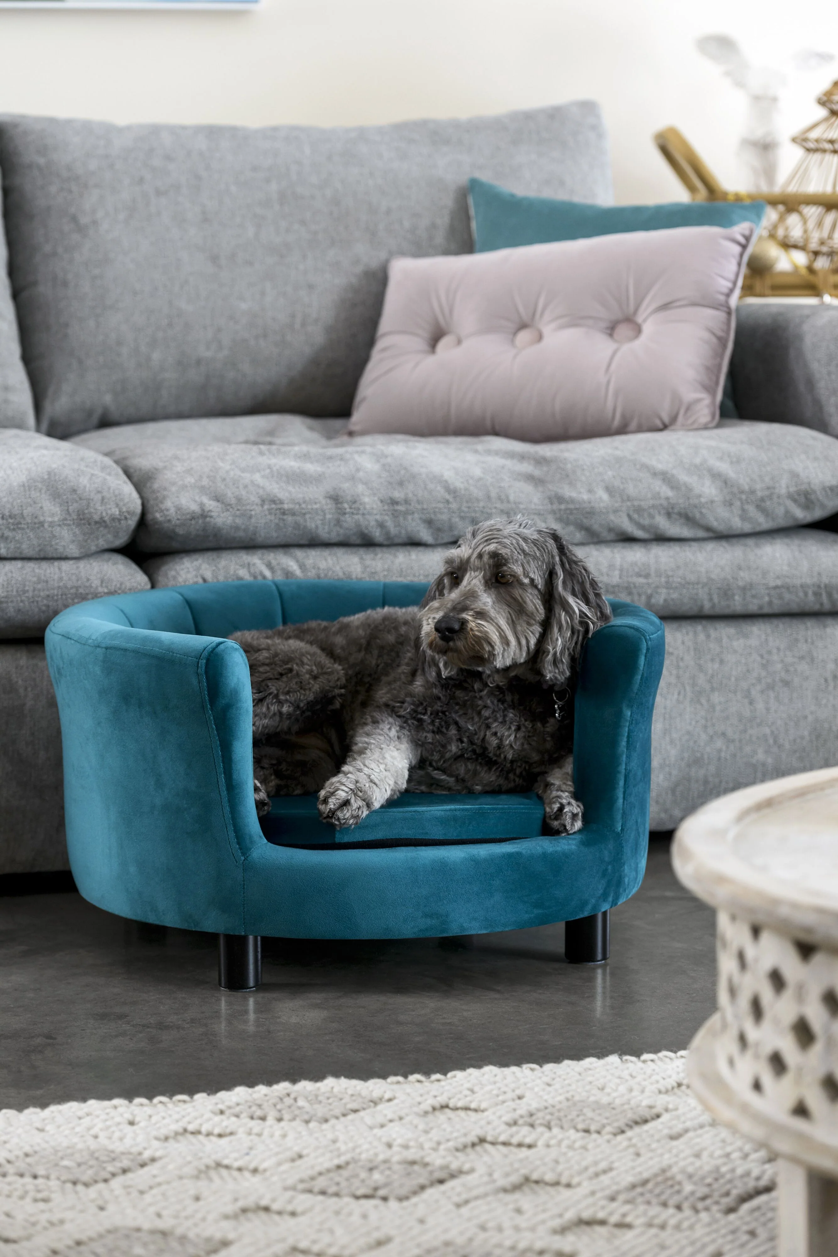 Vivienne Velvet Green Teal Pet Bed 65x65x36cm - Image 7