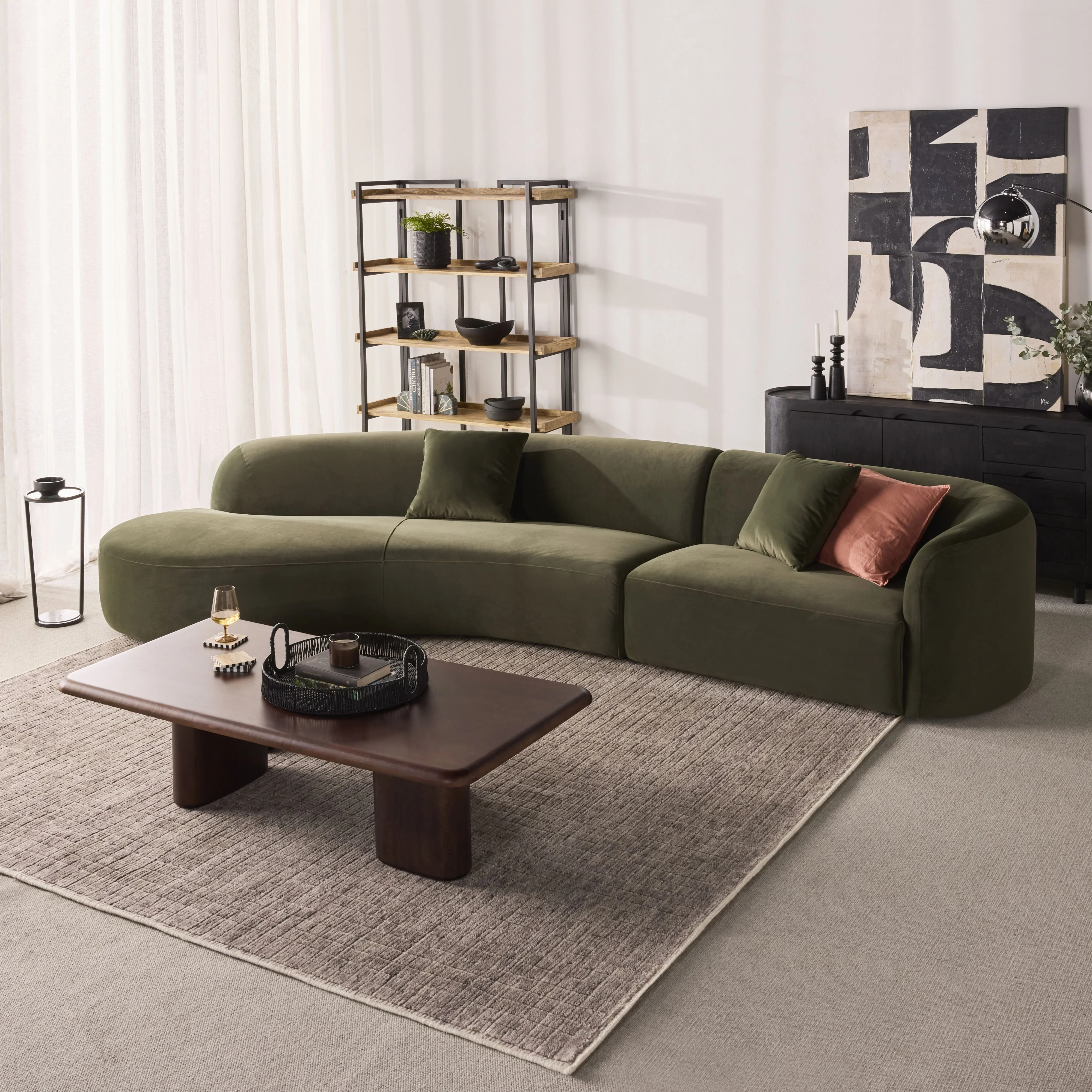 Wylder 4 Seater Curved Sofa Velvet Eucalyptus - Image 17
