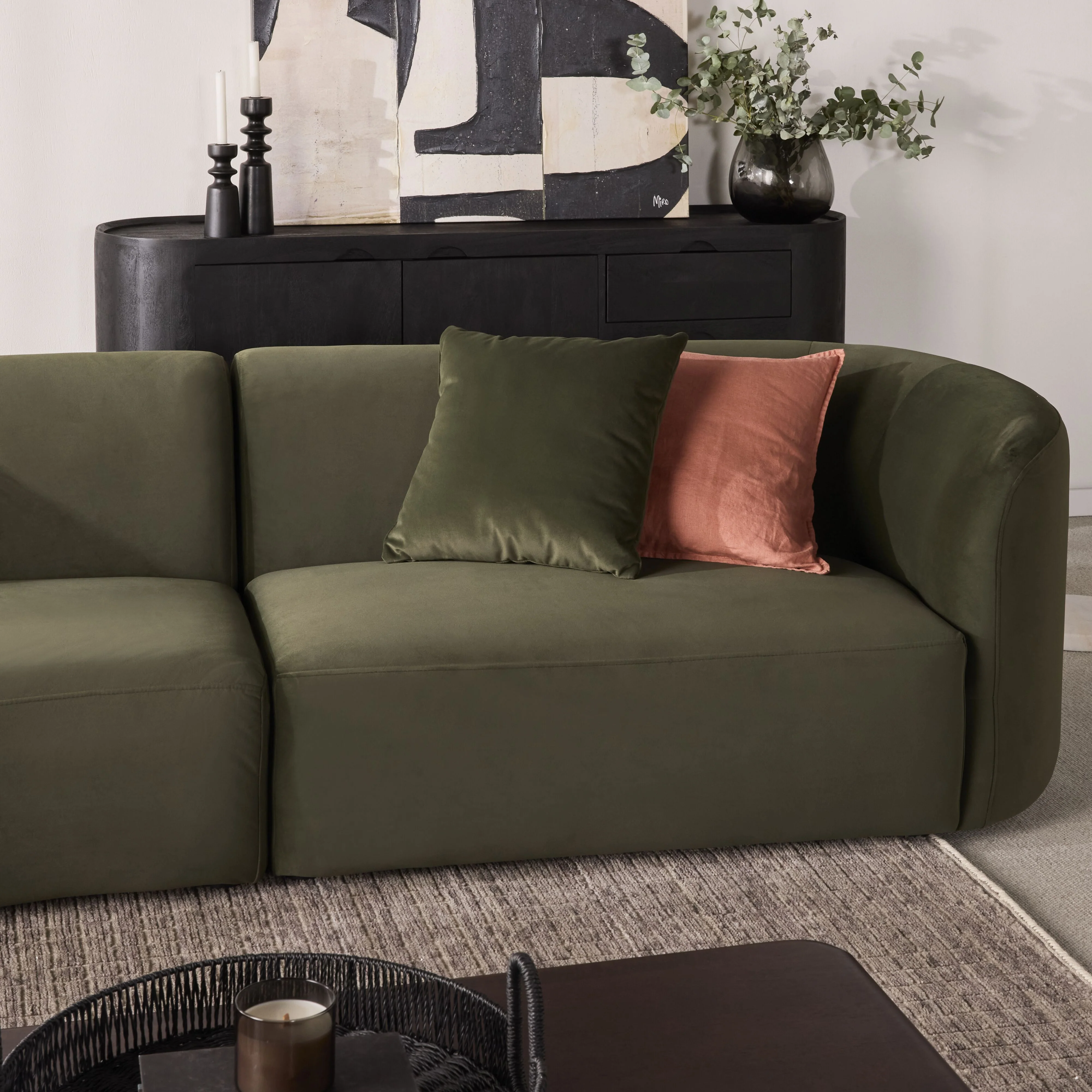 Wylder 4 Seater Curved Sofa Velvet Eucalyptus - Image 19