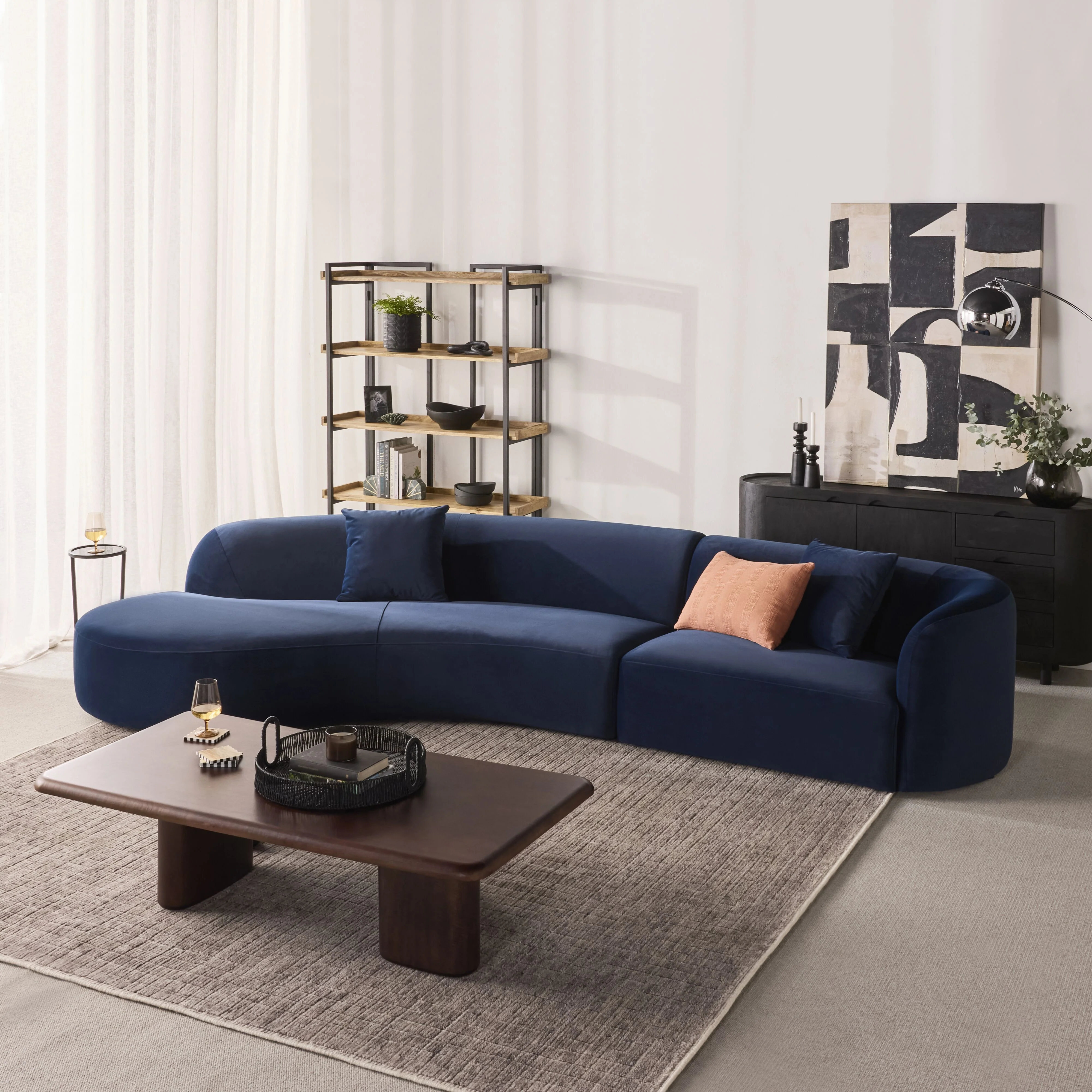 Wylder 4 Seater Curved Sofa Velvet Indigo - Image 13