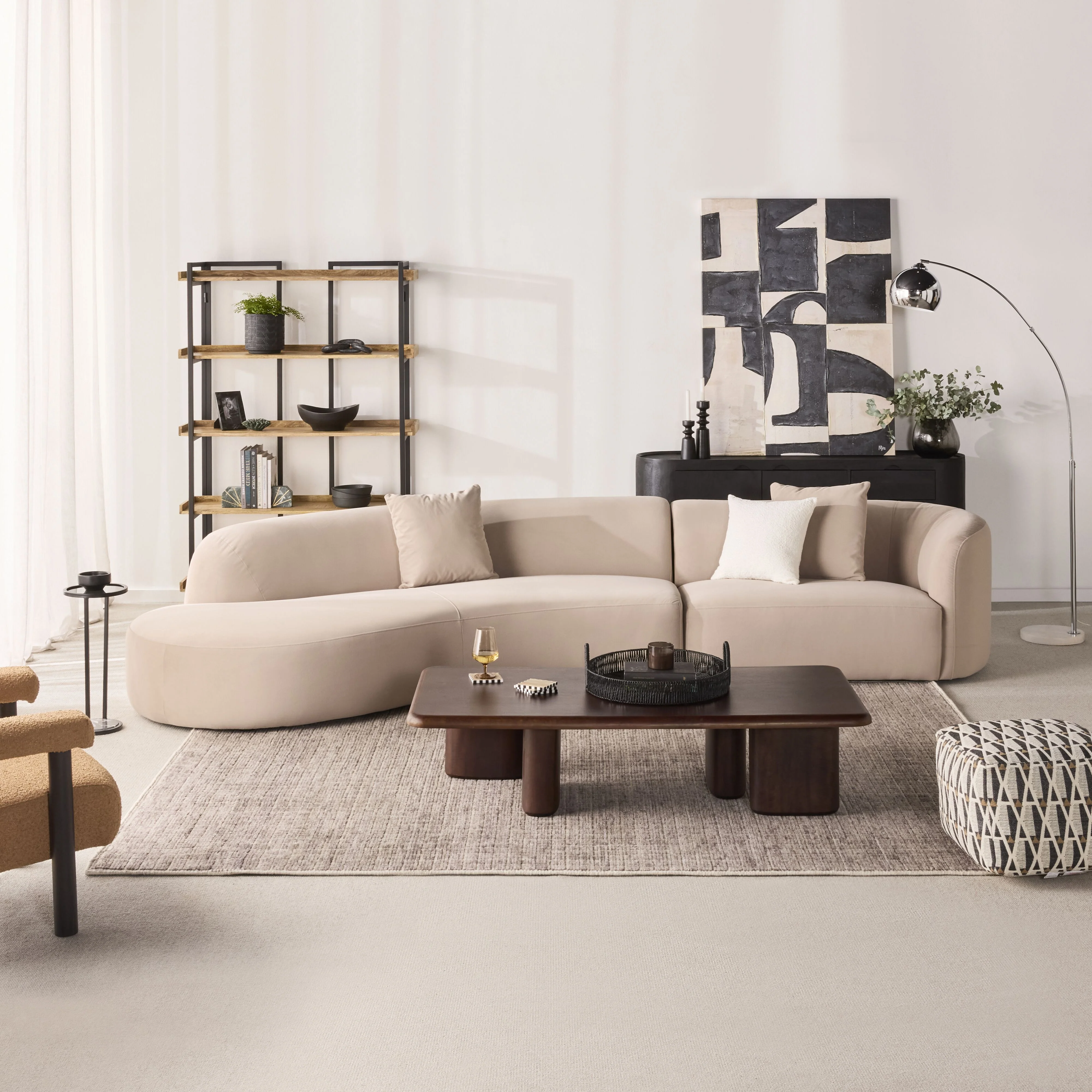 Wylder 4 Seater Curved Sofa Velvet Taupe - Image 16