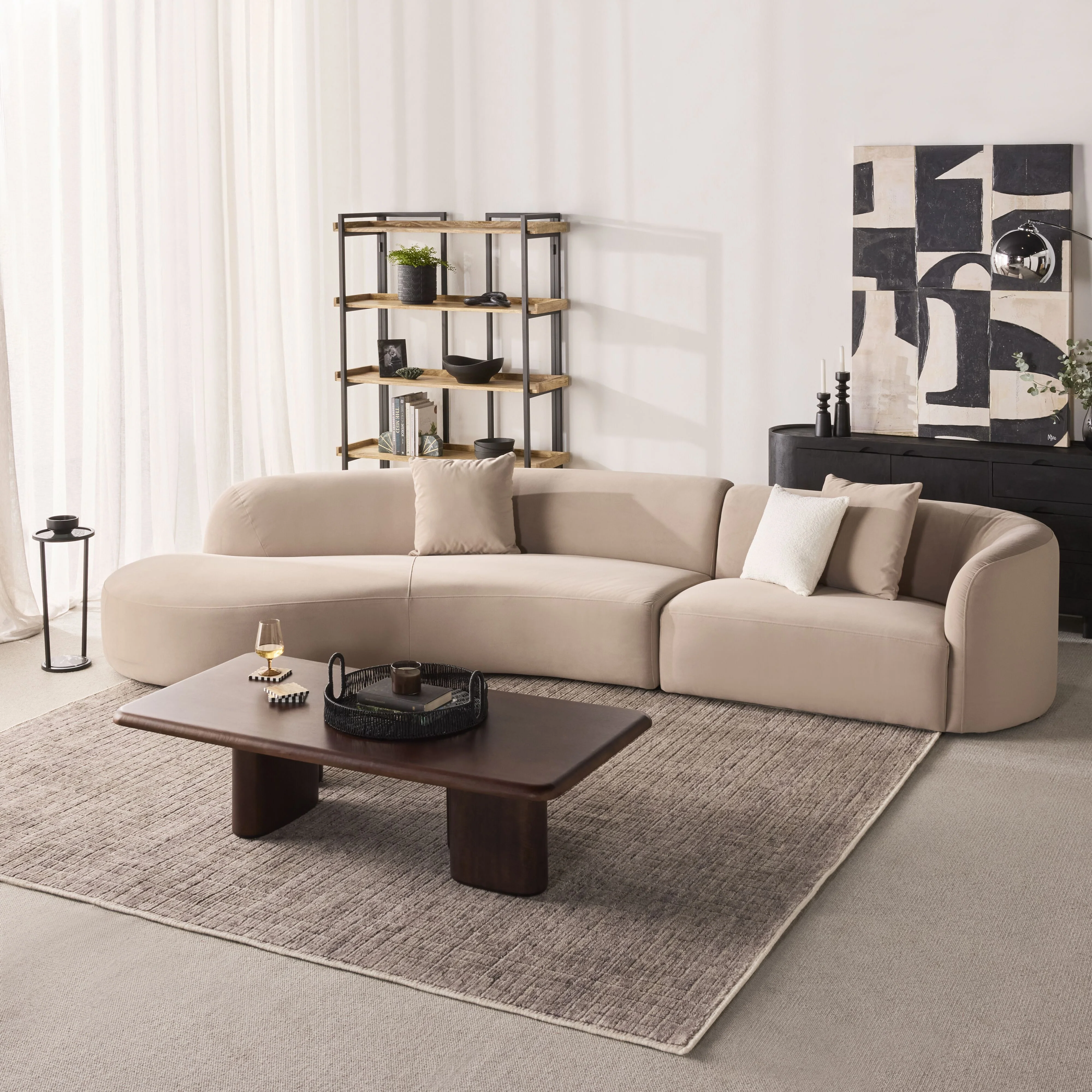 Wylder 4 Seater Curved Sofa Velvet Taupe - Image 17