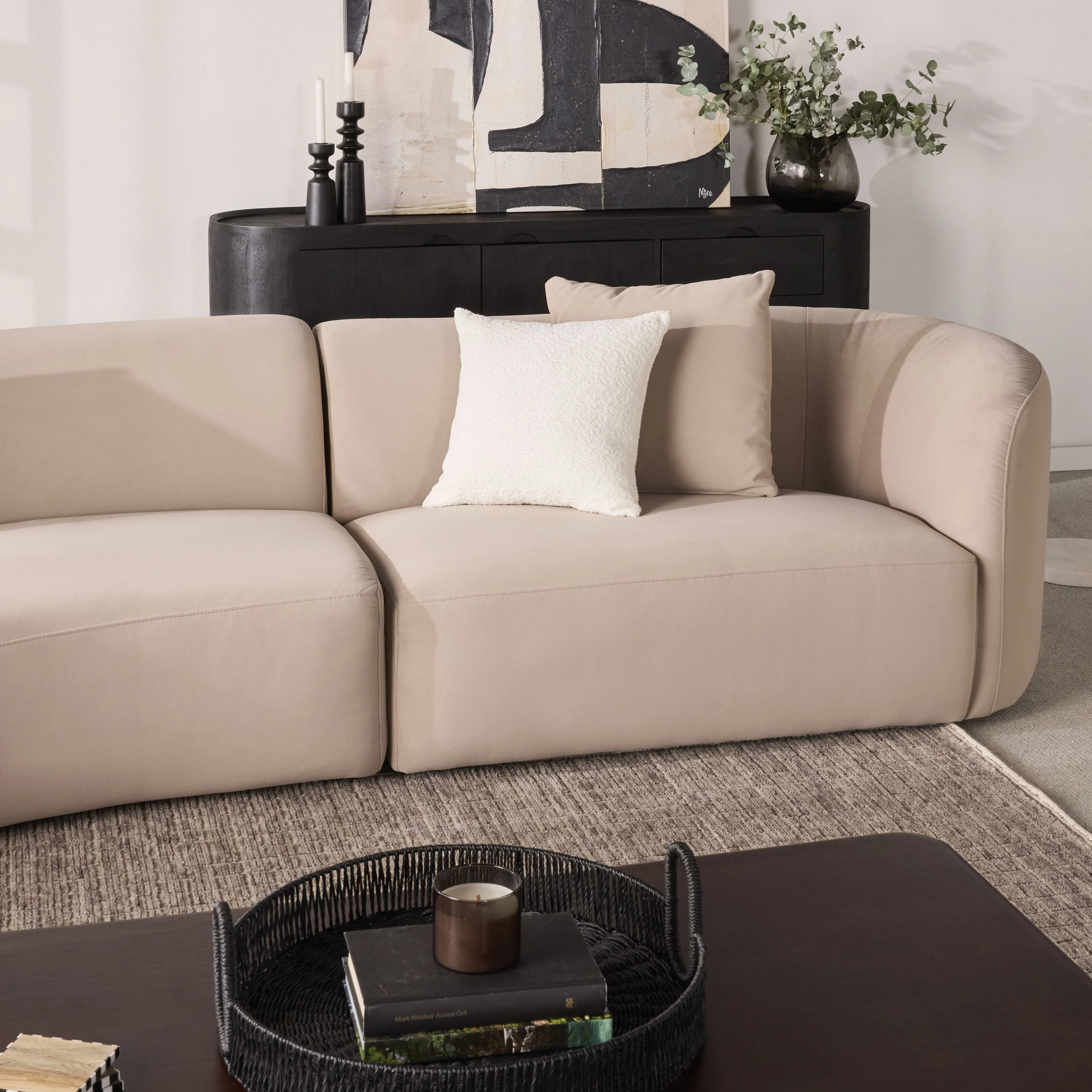 Wylder 4 Seater Curved Sofa Velvet Taupe - Image 19